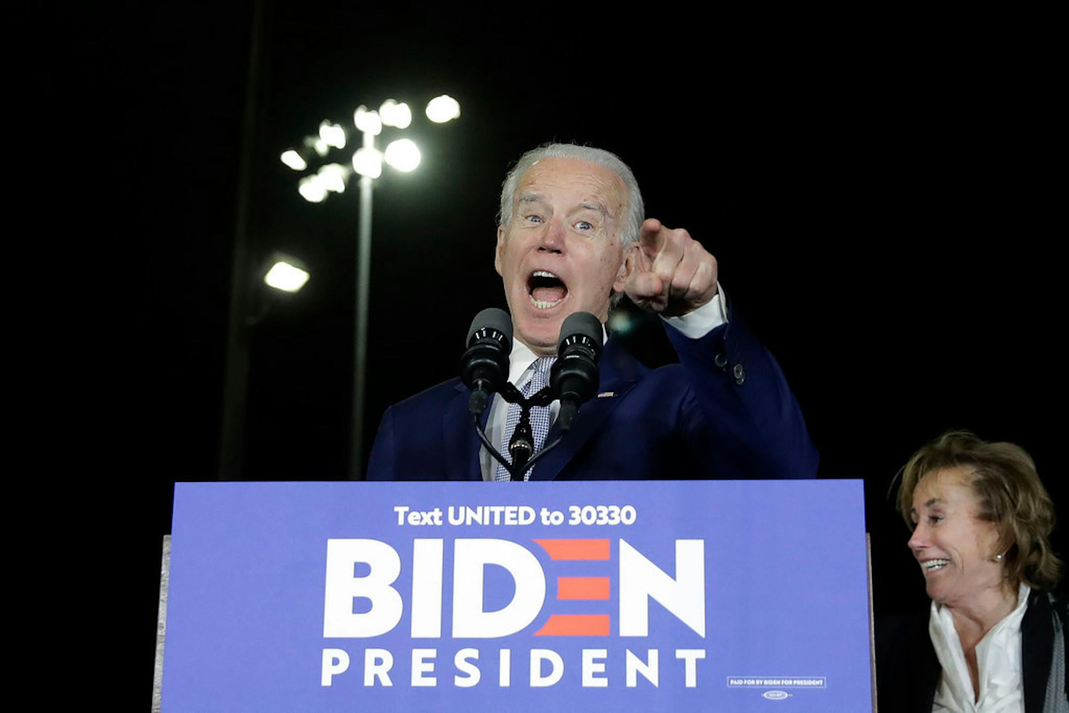 Democratic presidential candidate former Vice President Joe Biden speaks during a primary election night rally Tuesday, March 3, 2020, in Los Angeles.