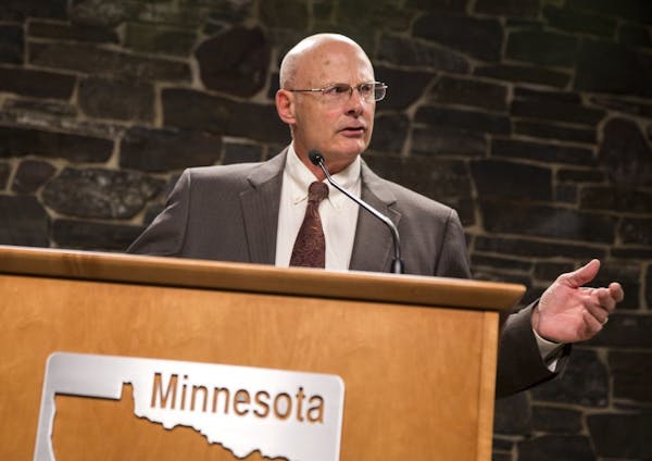 DNR Commissioner Tom Landwehr speaks during a news conference at the Minnesota Department of Natural Resources central office in St. Paul on Friday.