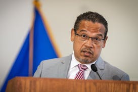 Attorney General Keith Ellison spoke during a press conference at the Minnesota Department of Revenue.