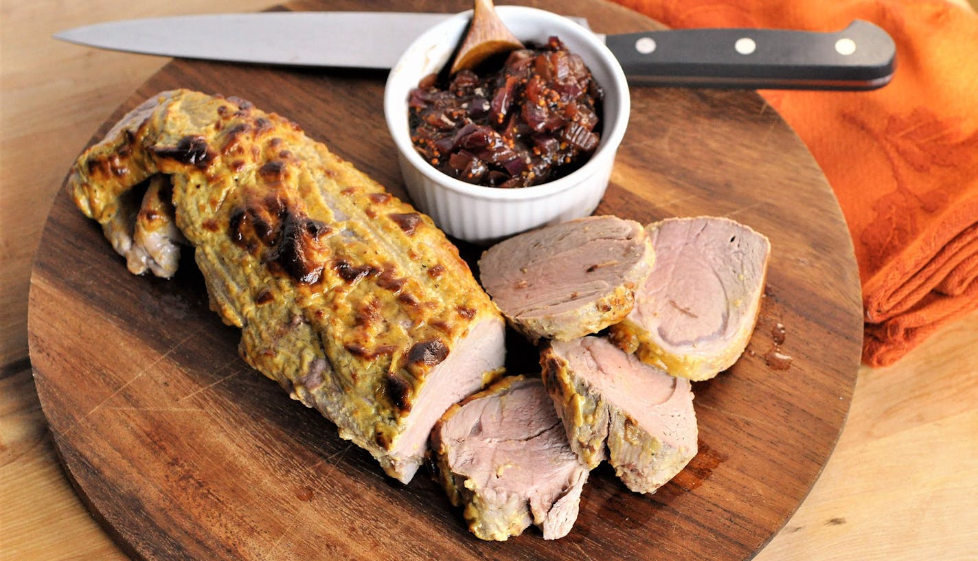 Pork tenderloin with Onion Relish.