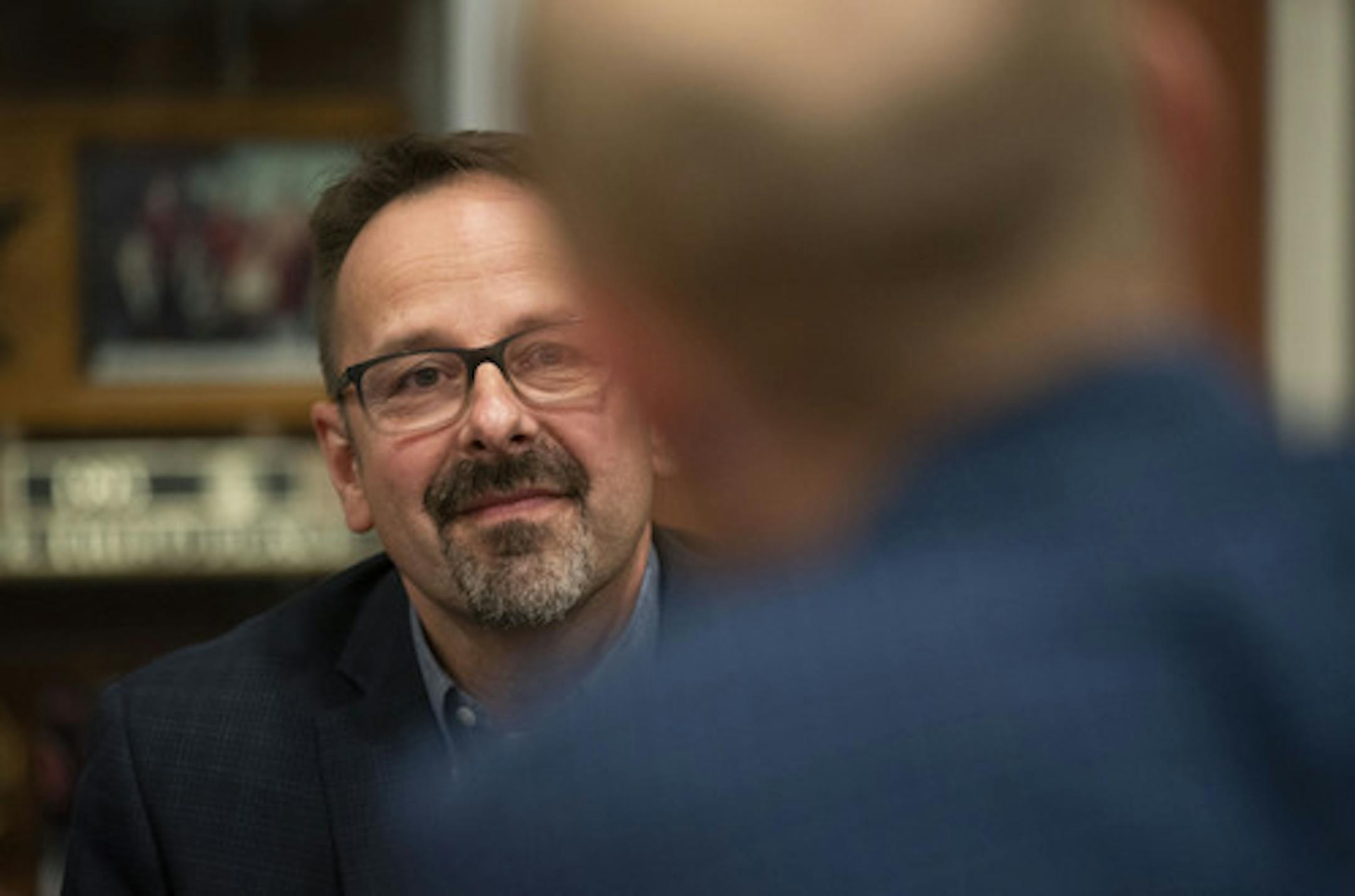 Duluth public schools superintendent Bill Gronseth listened as a parent asked questions during a meeting at East High School in January.