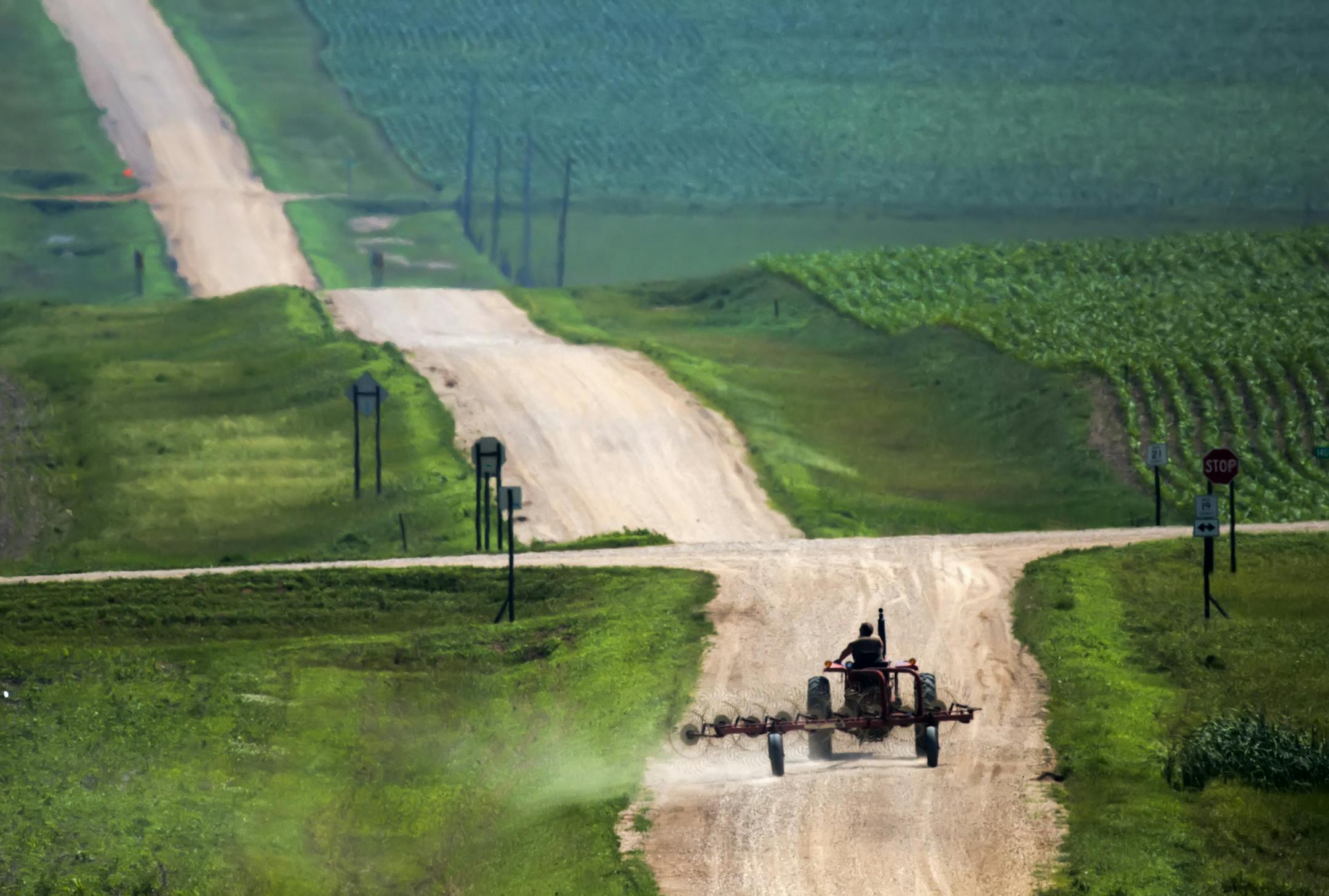 The Minnesota landscape of the South West that was predominately tall grass prairie before settlement is now a patchwork of farm fields and rolling dirt roads. ] Minnesota State of Wonders - Summer on the Prairie. BRIAN PETERSON • brian.peterson@startribune.com Luverne, MN 08/02/14 ORG XMIT: MIN1408071218243713