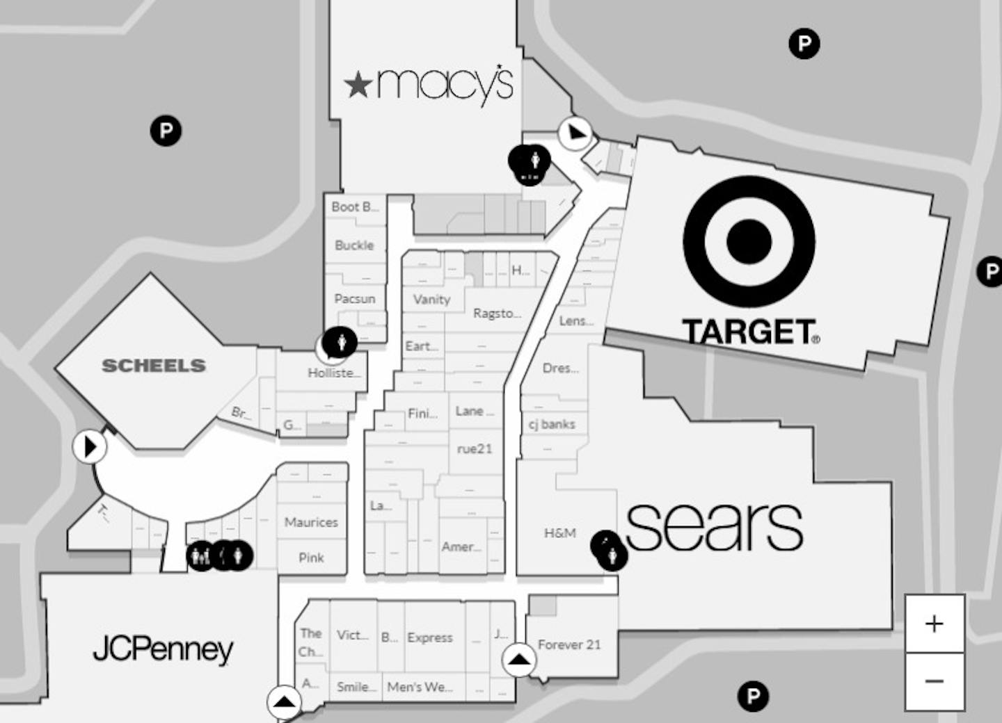 The layout of stores at Crossroads Center mall in St. Cloud, Minn. Authorities say the stabbing suspect started at the Sears and made his way to the Macy's.