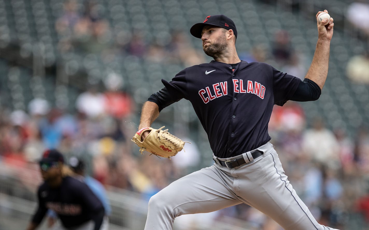 Cleveland Indians starting pitcher Sam Hentges (31) threw a pitch in the second inning.] Jerry Holt •Jerry.Holt@startribune.com