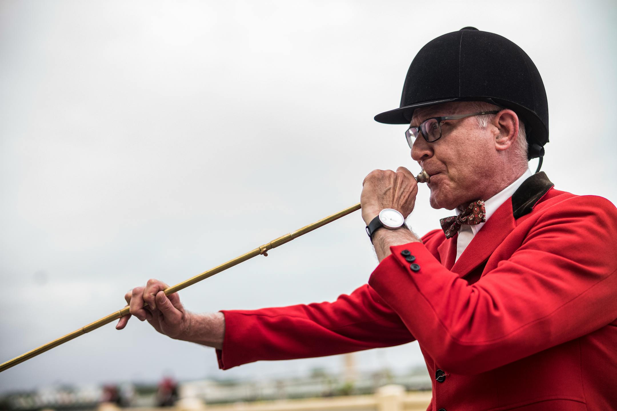 In Shakopee, MN on May 18, 2021, on opening day at Canterbury Park, Lynn Deichert has been playing the bugle before each race for 27 years.] RICHARD TSONG-TAATARII ¥ Richard.Tsong-Taatarii@startribune.com