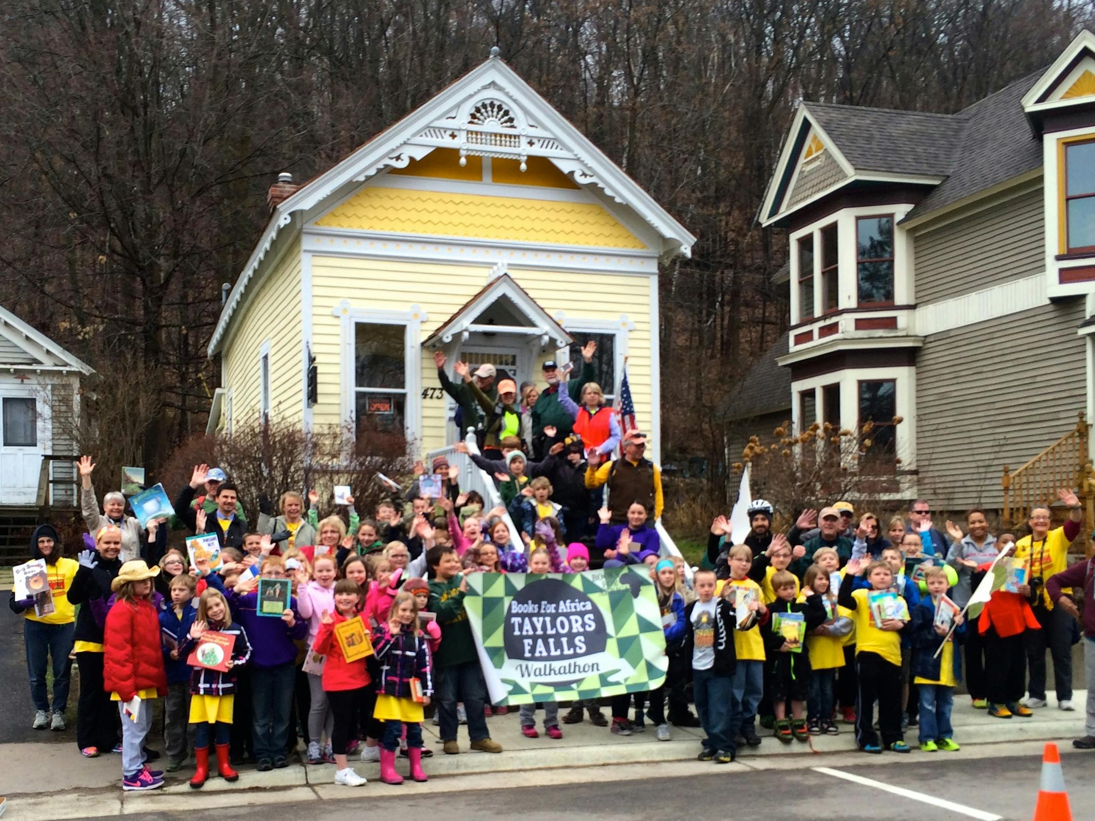 Walkers and students from Taylors Falls Elementary School kicked off the Books for Africa journey through Washington County to St. Paul recently.