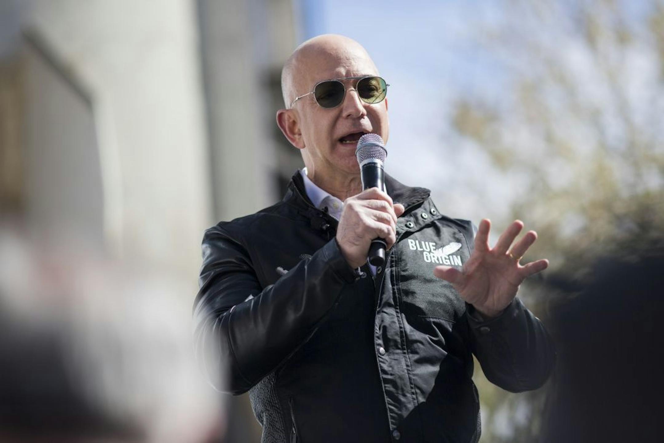 FILE � Jeff Bezos, the founder of Amazon, discusses his Blue Origin reusable rocket project in Colorado Springs, Colo., April 5, 2017. A bump in the price of Amazon shares in July of 2017 was enough to move Bezos above Bill Gates, the Microsoft co-founder, who has topped Forbes�s billionaires list 18 out of the last 23 years.