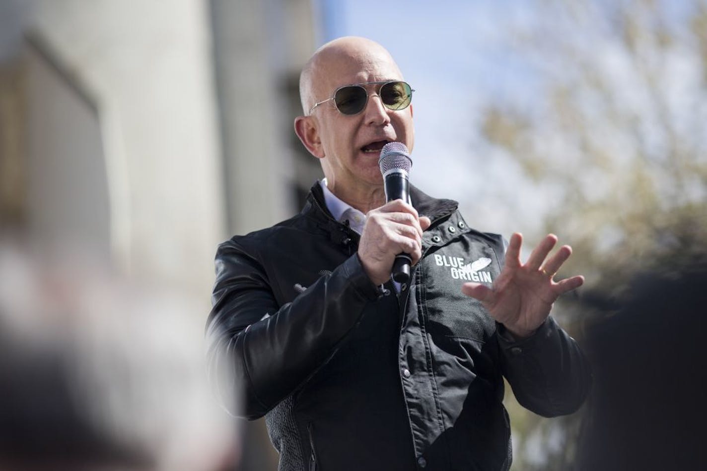 FILE � Jeff Bezos, the founder of Amazon, discusses his Blue Origin reusable rocket project in Colorado Springs, Colo., April 5, 2017. A bump in the price of Amazon shares in July of 2017 was enough to move Bezos above Bill Gates, the Microsoft co-founder, who has topped Forbes�s billionaires list 18 out of the last 23 years.