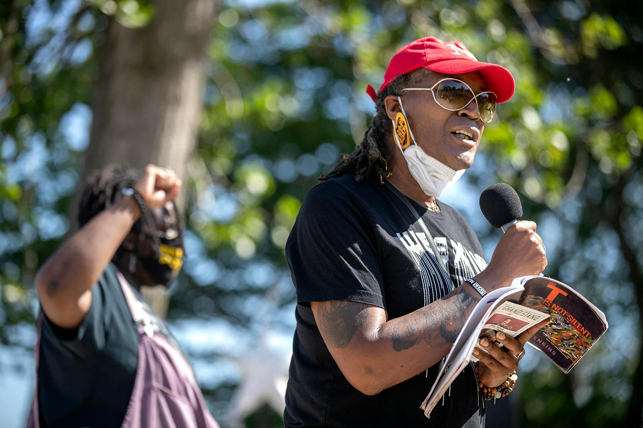 Minneapolis Council Vice President Andrea Jenkins spoke to community members at "The Path Forward" meeting at Powderhorn Park. She is one of nine Minneapolis council member who support defunding the city's police department.