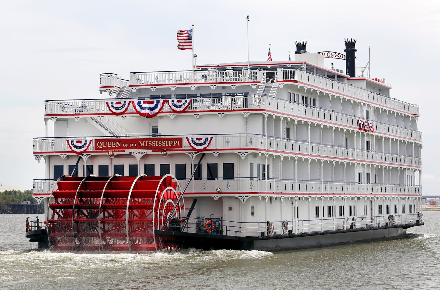 American Cruise Lines' Queen of the Mississippi is seen leaving port on Saturday, August 4, 2012 in New Orleans. Queen of the Mississippi, the first brand new paddlewheeler in almost two decades, today left port on its inaugural cruise. The American Cruise Lines riverboat was built specifically to cruise the Mississippi River and will travel as far north as St. Paul, Minnesota.(Photo by Jonathan Bachman/Invision for American Cruise Lines/AP Images)