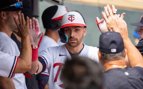Edouard Julien hit his first Target Field home run on Wednesday for the Twins against the Giants.