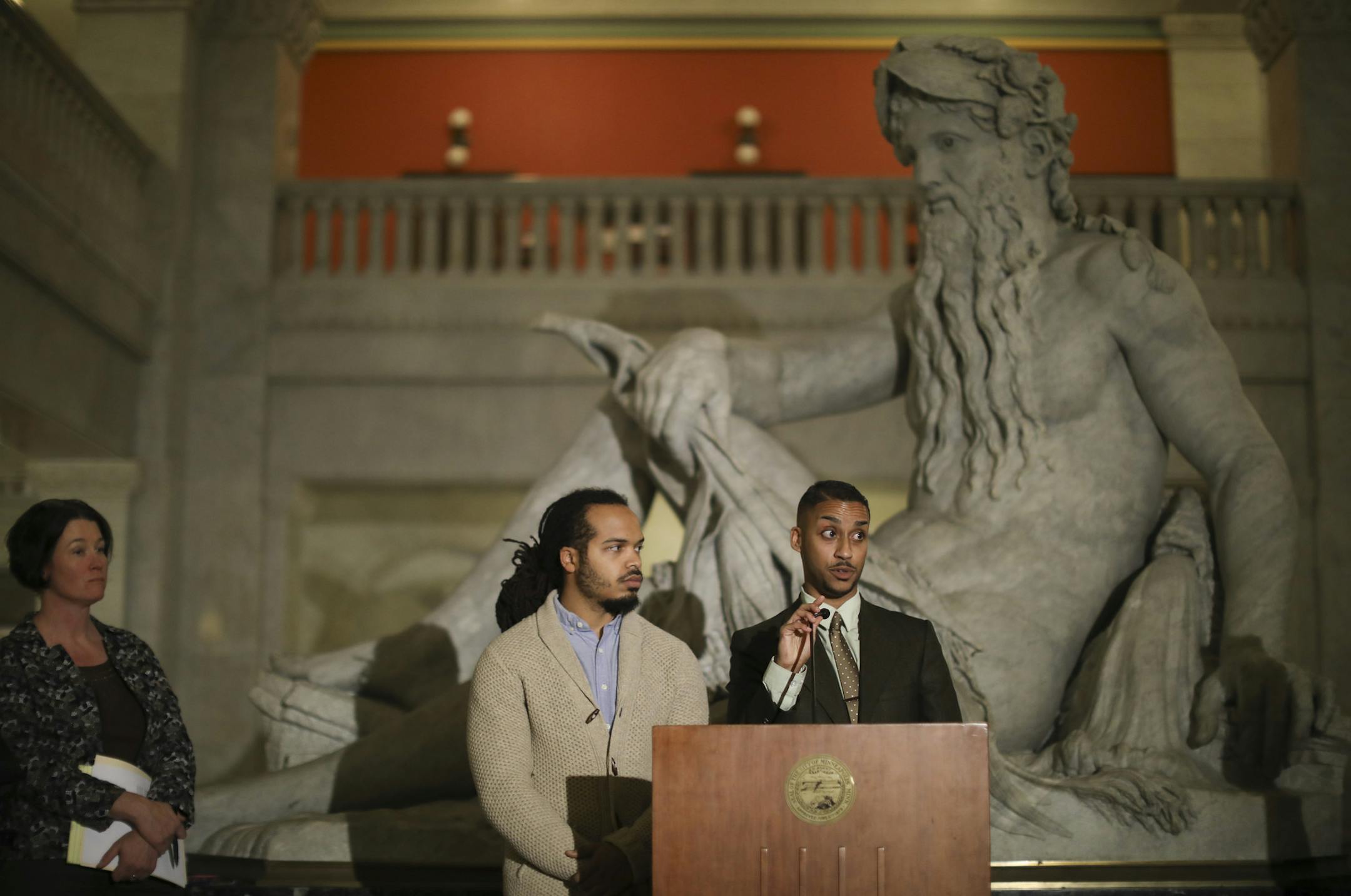 Minneapolis City Council Members-elect Jeremiah Ellison and Phillipe Cunningham, right, both talked about how while door knocking, they appealed to voters who supported other candidates to consider ranking them their second or third choice when they marked their ballots. At left was Minneapolis City Council Member Elizabeth Glidden, who moderated the event. ] JEFF WHEELER ï jeff.wheeler@startribune.com Minneapolis City Council Member Elizabeth Glidden was joined by FairVote Minnesota Execut