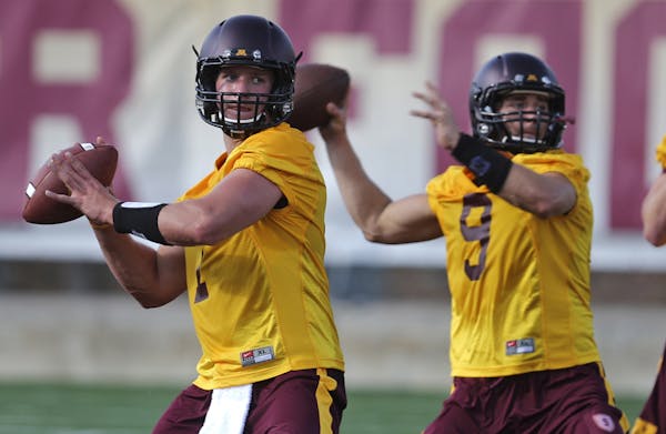 Quarterback Philip Nelson (9) could have some competition in the name of Mitch Leidner, left