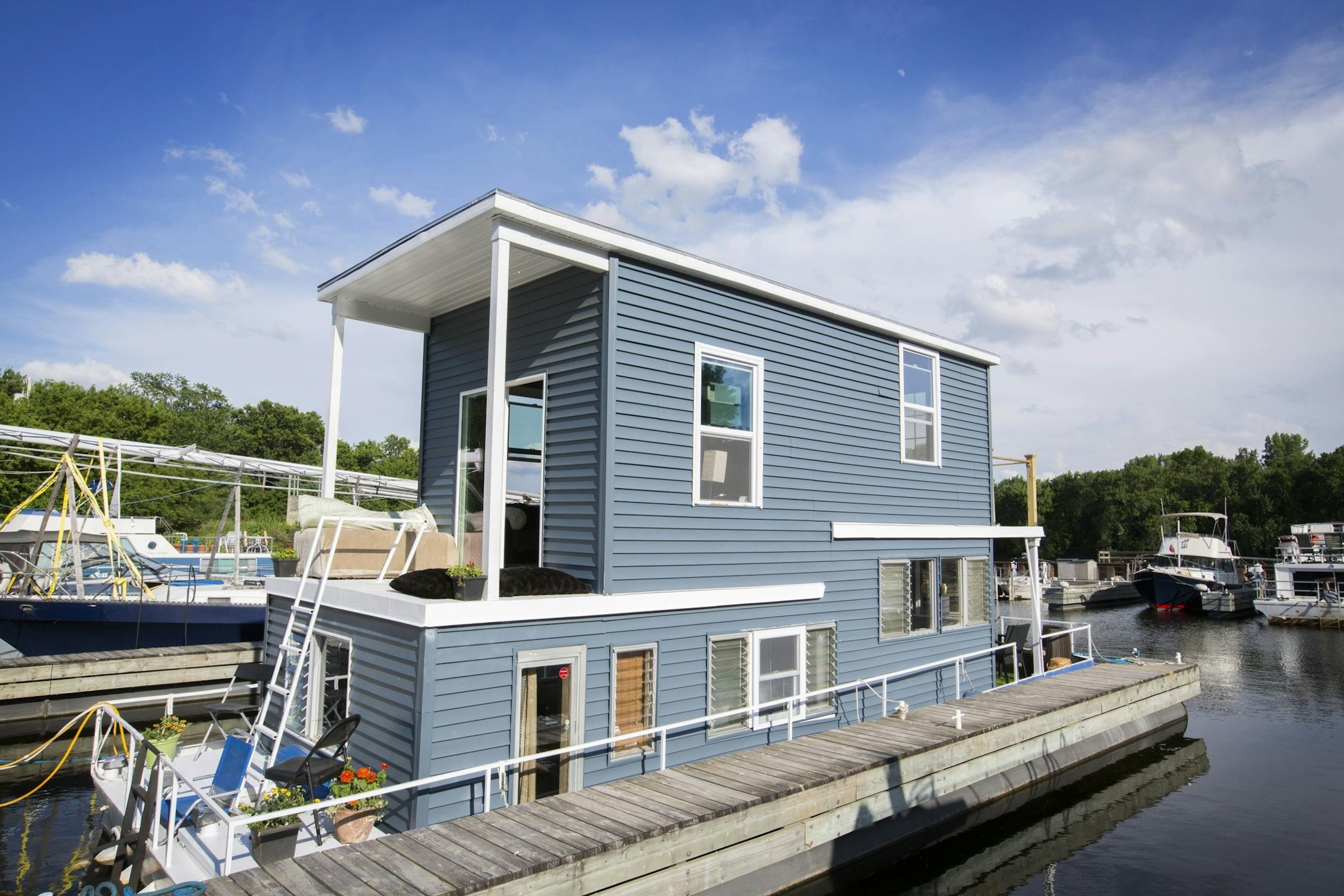 Van added a second story to the houseboat to expand its living space.