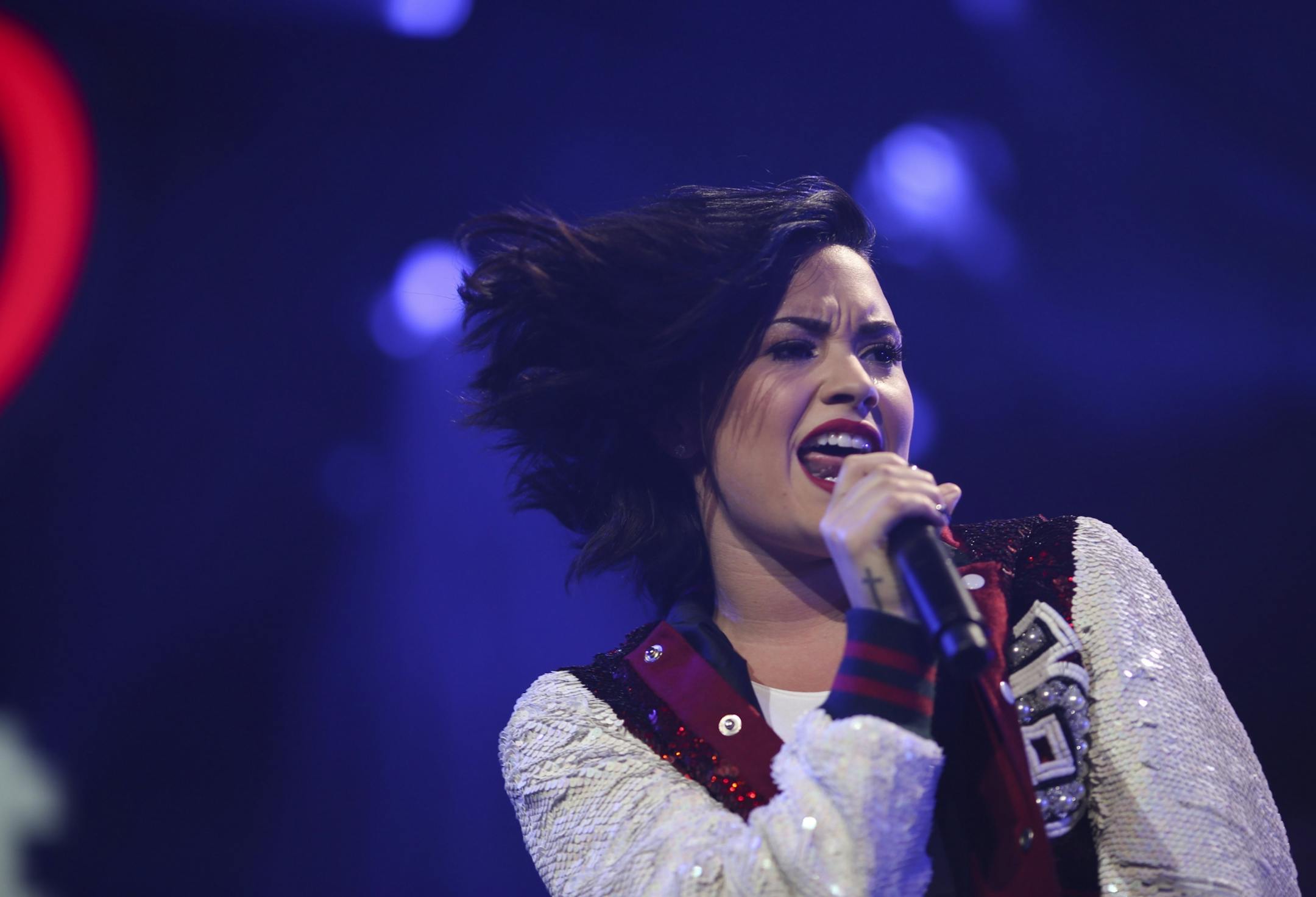 Demi Lovato performing at the Jingle Ball in 2014.