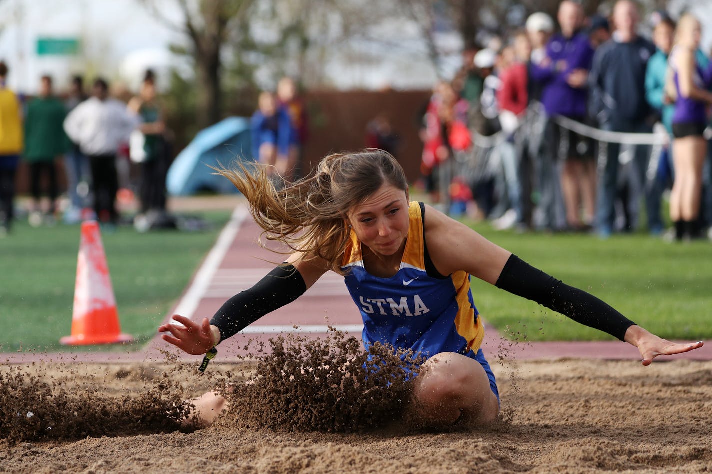 Anna Keefer of St. Michael-Albertville competed in the long jump Friday. ] ANTHONY SOUFFLE &#xef; anthony.souffle@startribune.com Individuals competed during the Hamline Elite Track Meet Friday, April 28, 2017 at the Klas Center in St. Paul, Minn.