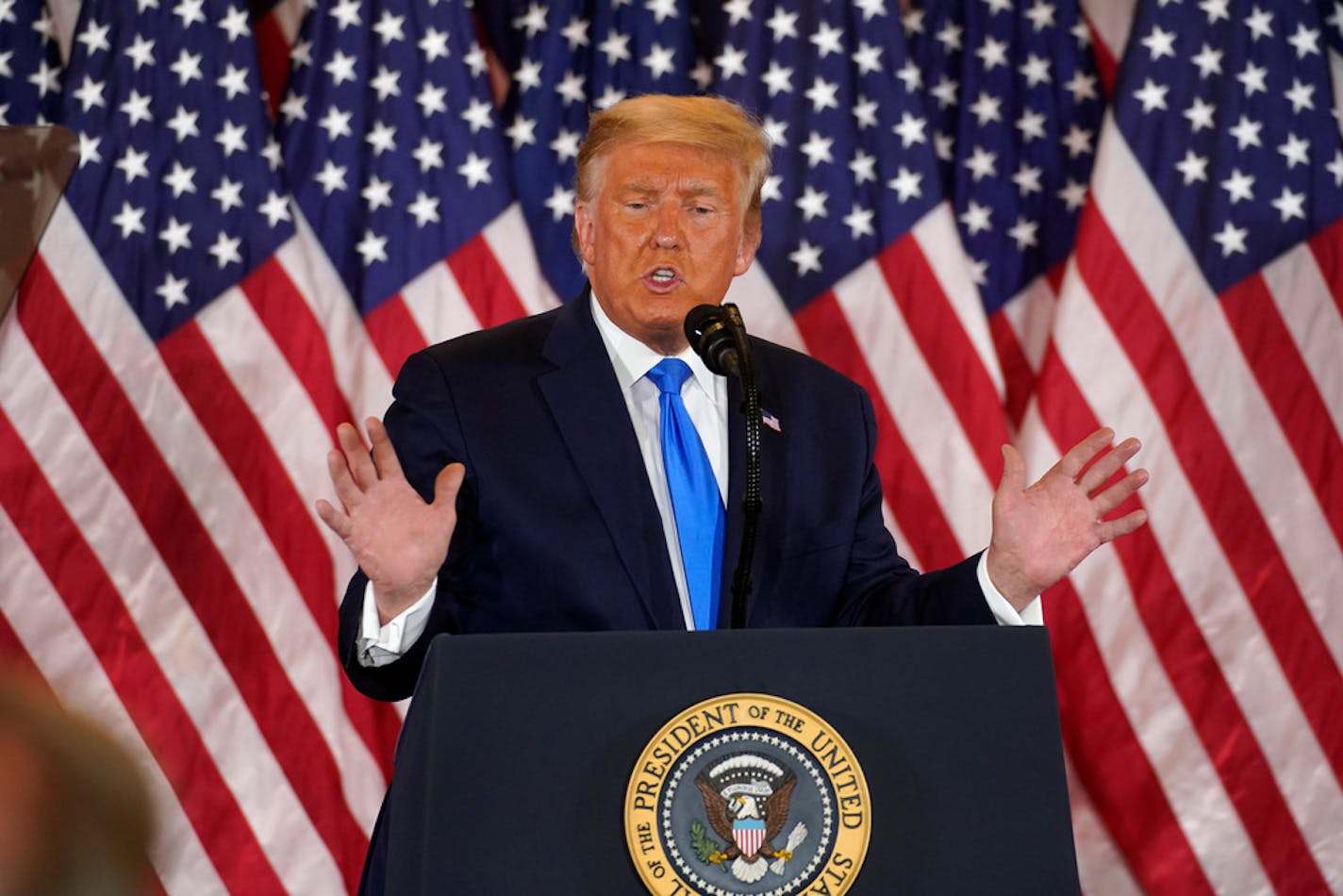 President Donald Trump speaks after midnight on Election Day, from the White House in Washington, Nov. 4, 2020.