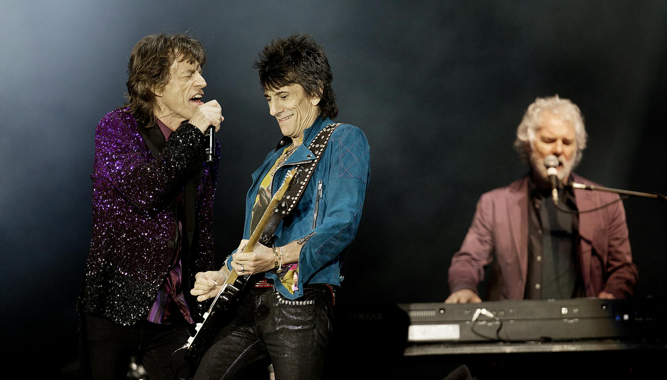 The Rolling Stones, with Chuck Leavell on keyboards, right, at the Roskilde Festival in Denmark in a July 3, 2014, file image. (Borberg Thomas/Polfoto/Zuma Press/TNS) ORG XMIT: 1170129