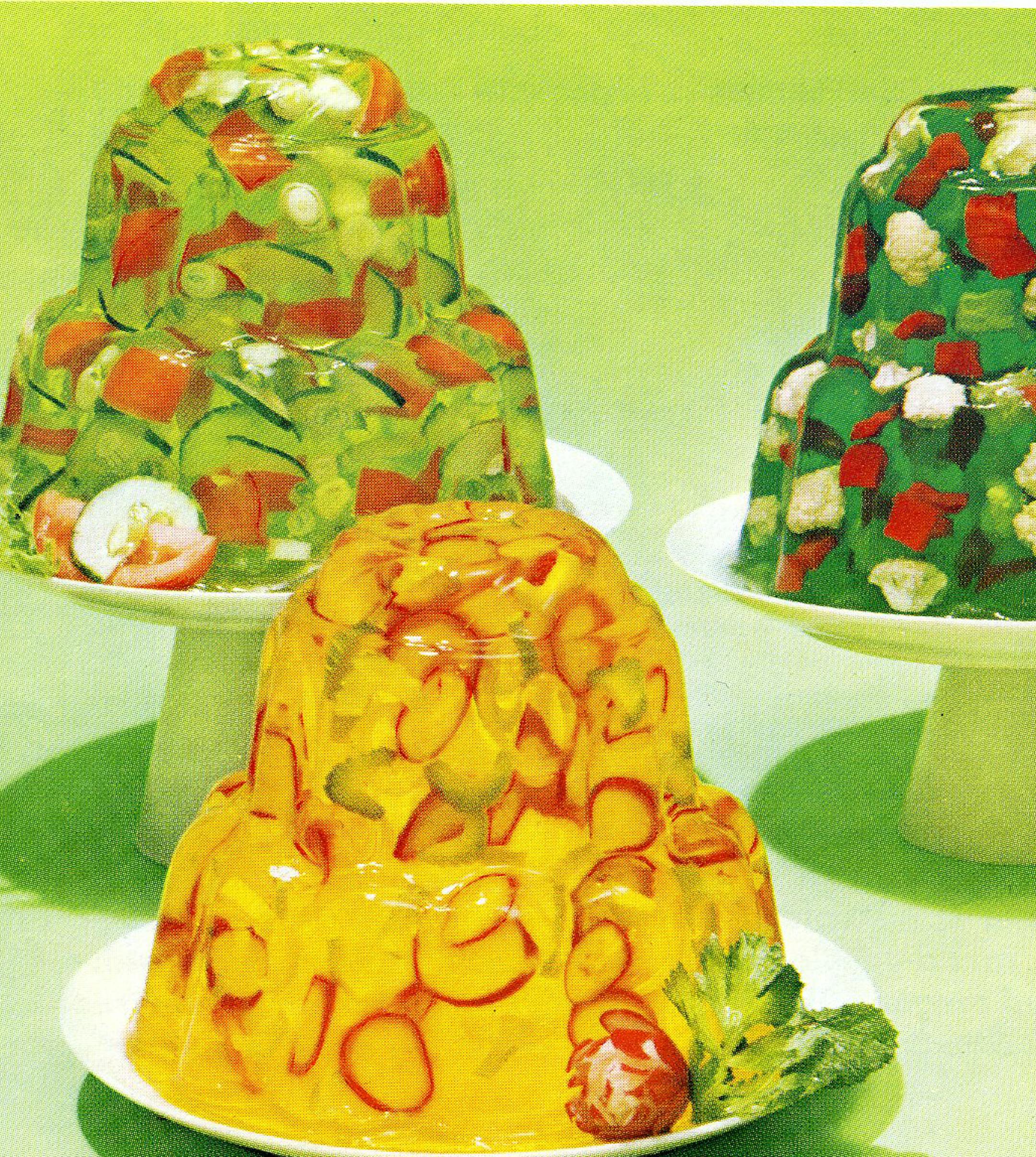 Jell-O vegetable salads from General Foods&#x2019; &#x201c;Joys of Jell-O,&#x201d; circa the 1970s.