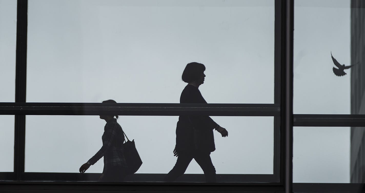 A bird flew past a skyway in downtown Minneapolis, Minn., on Friday, May 8, 2015. ] RENEE JONES SCHNEIDER &#x2022; ORG XMIT: MIN1505081245481320