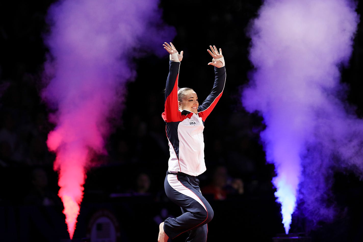 Maggie Nichols is introduced during the 2016 Olympic gymnastic trials.