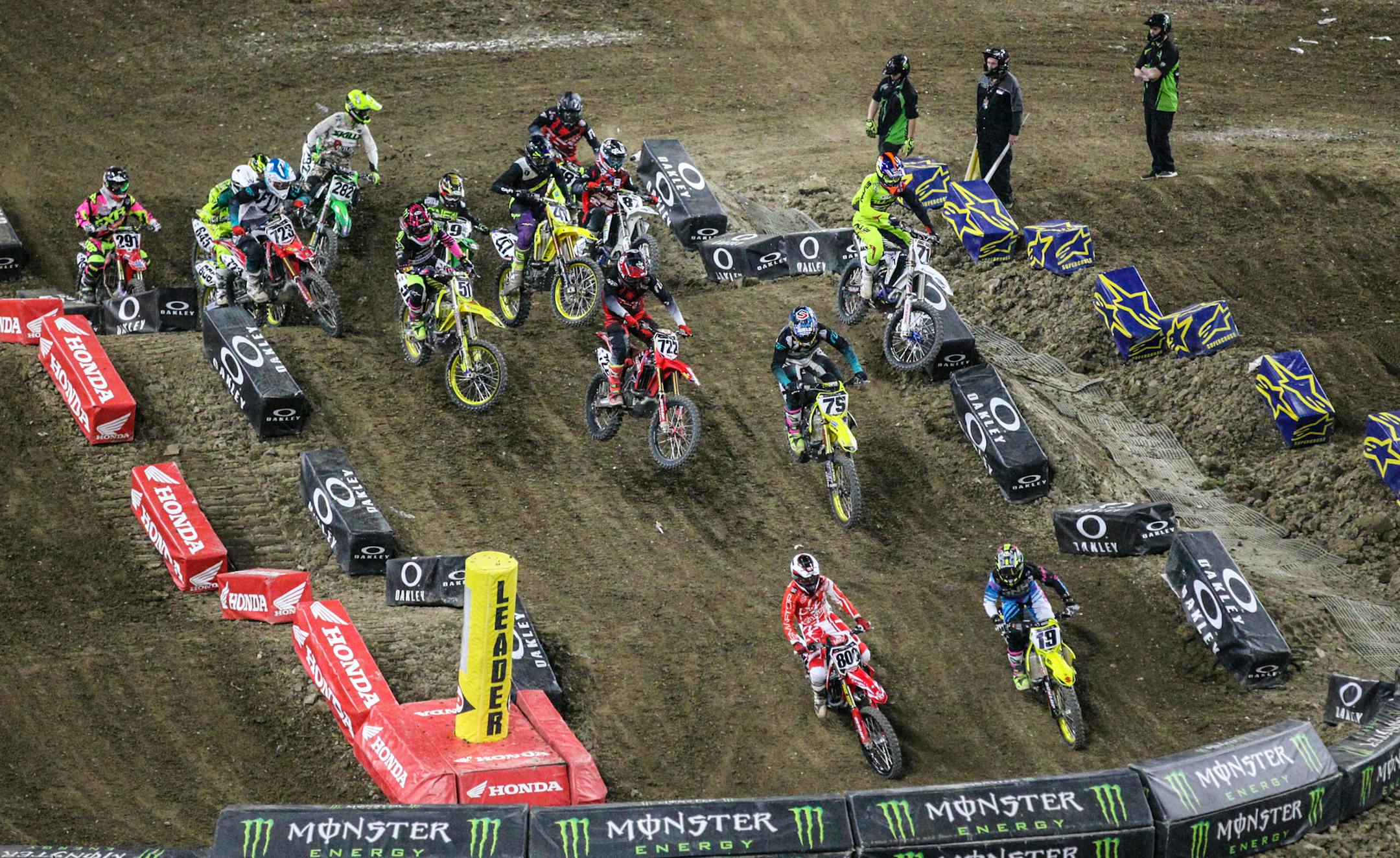 16 Riders are riding for the 450SX Semi #1 - 4 Minutes/Plus 1 lap. ] XAVIER WANG • xavier.wang@startribune.com 2017 Monster Energy AMA Supercross takes place at U.S. Bank Stadium Saturday. Feb, 18. 2017 in Minneapolis, Minnesota.