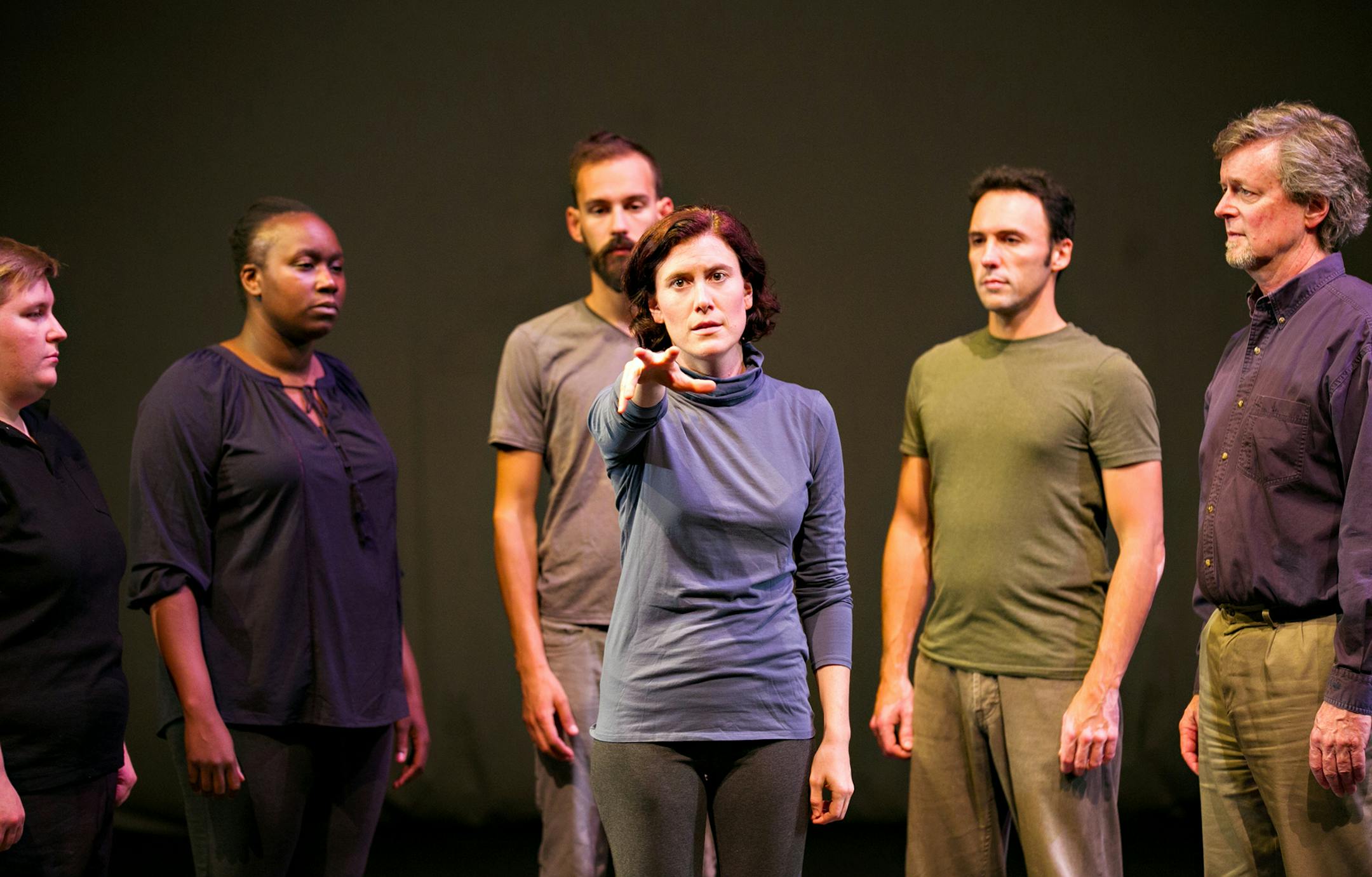 PHOTO CREDIT: Lauren B Photography L-R: Allison Witham, Joy Dolo, Alex Hathaway, Heather Bunch, Derek Lee Miller and Eric Marinus in "Emilie/Eurydice" by Illusion Theater.