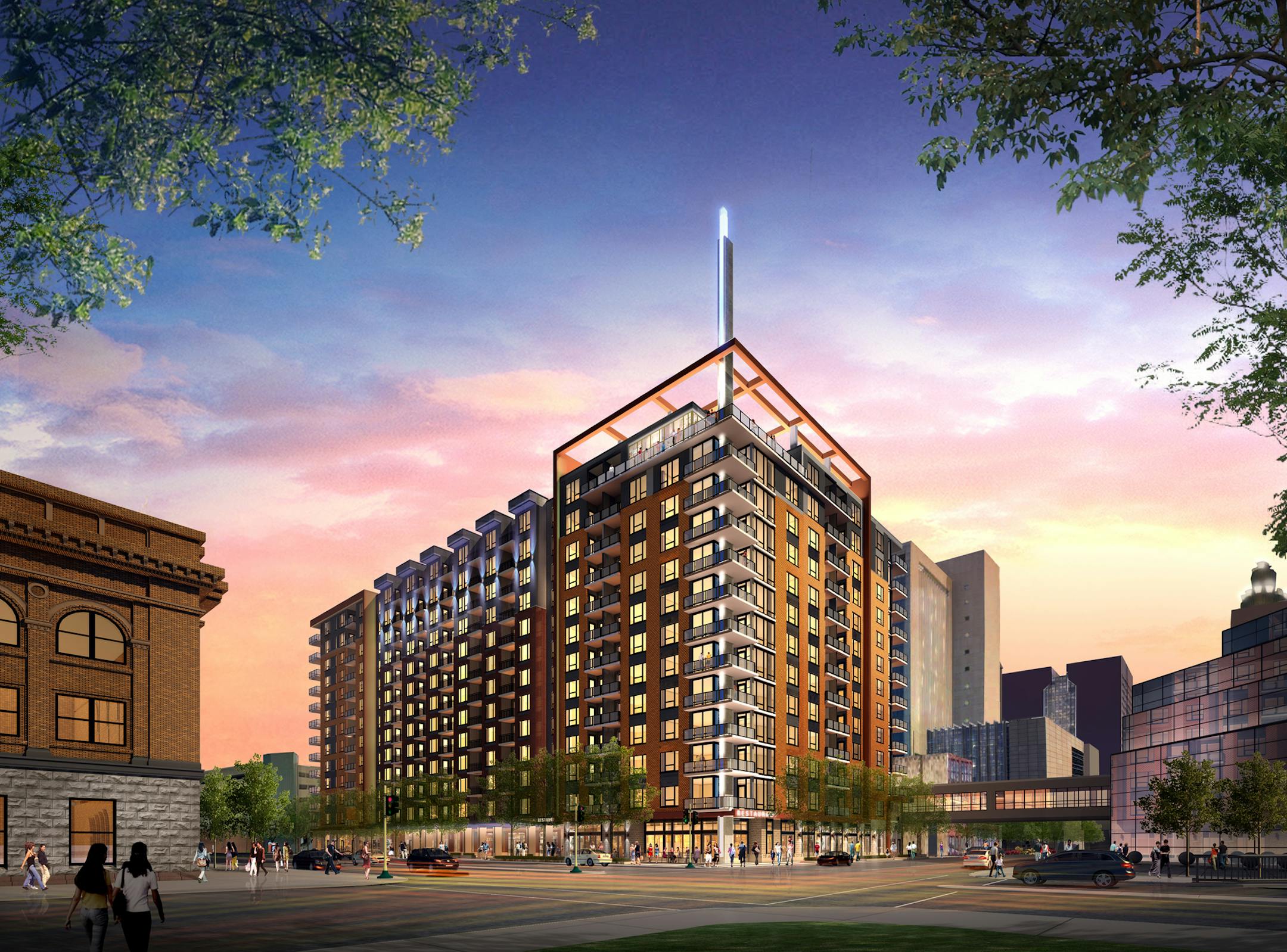 rendering of apartment building under construction on washington Av, across from Milwaukee Rail Station - 301 Washington - Latitude 45 -