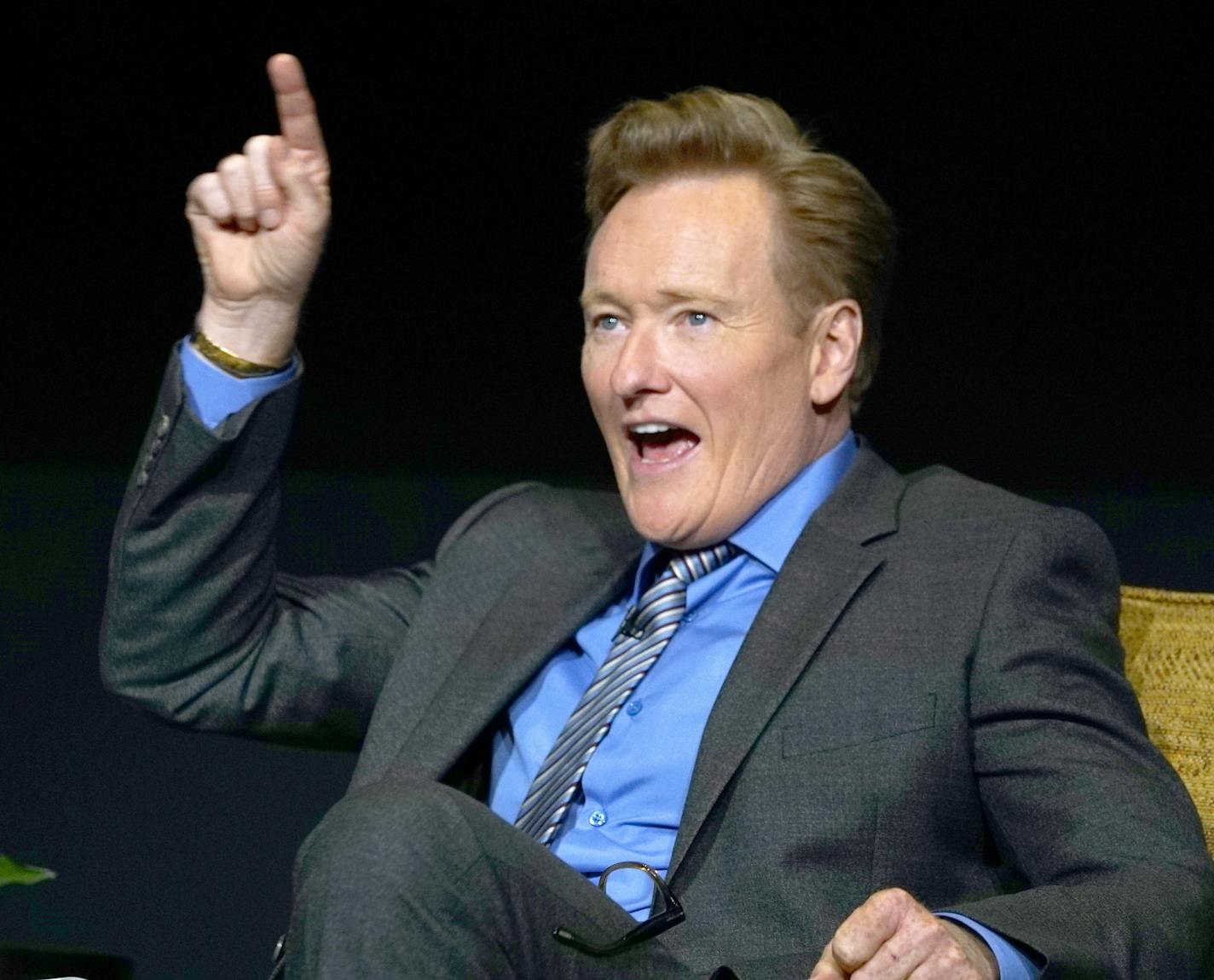 EXCLUSIVE - Conan O'Brien participates in a discussion at "The Rise of the Cerebral Comedy: A Conversation with Bob Newhart" presented Tuesday, Aug. 8, 2017, at the Television Academy's Wolf Theater at the Saban Media Center in North Hollywood, Calif. (Photo by Vince Bucci/Invision for the Television Academy/AP Images) ORG XMIT: INVL