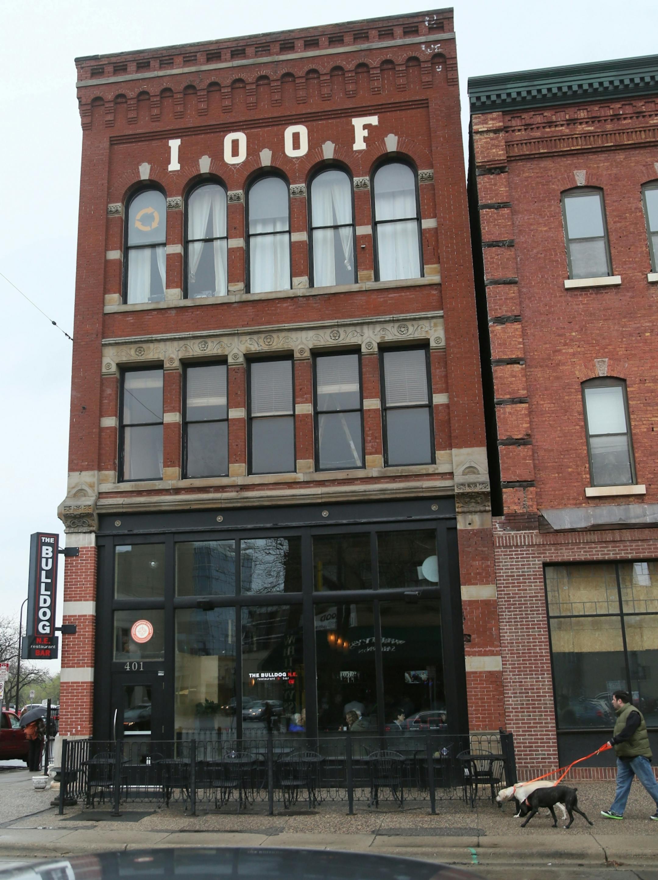 Former IOOF building at the corner 4th & Hennepin NE that now houses the Bulldog Bar and seen Friday, April 24, 2015, in Minneapolis, MN.