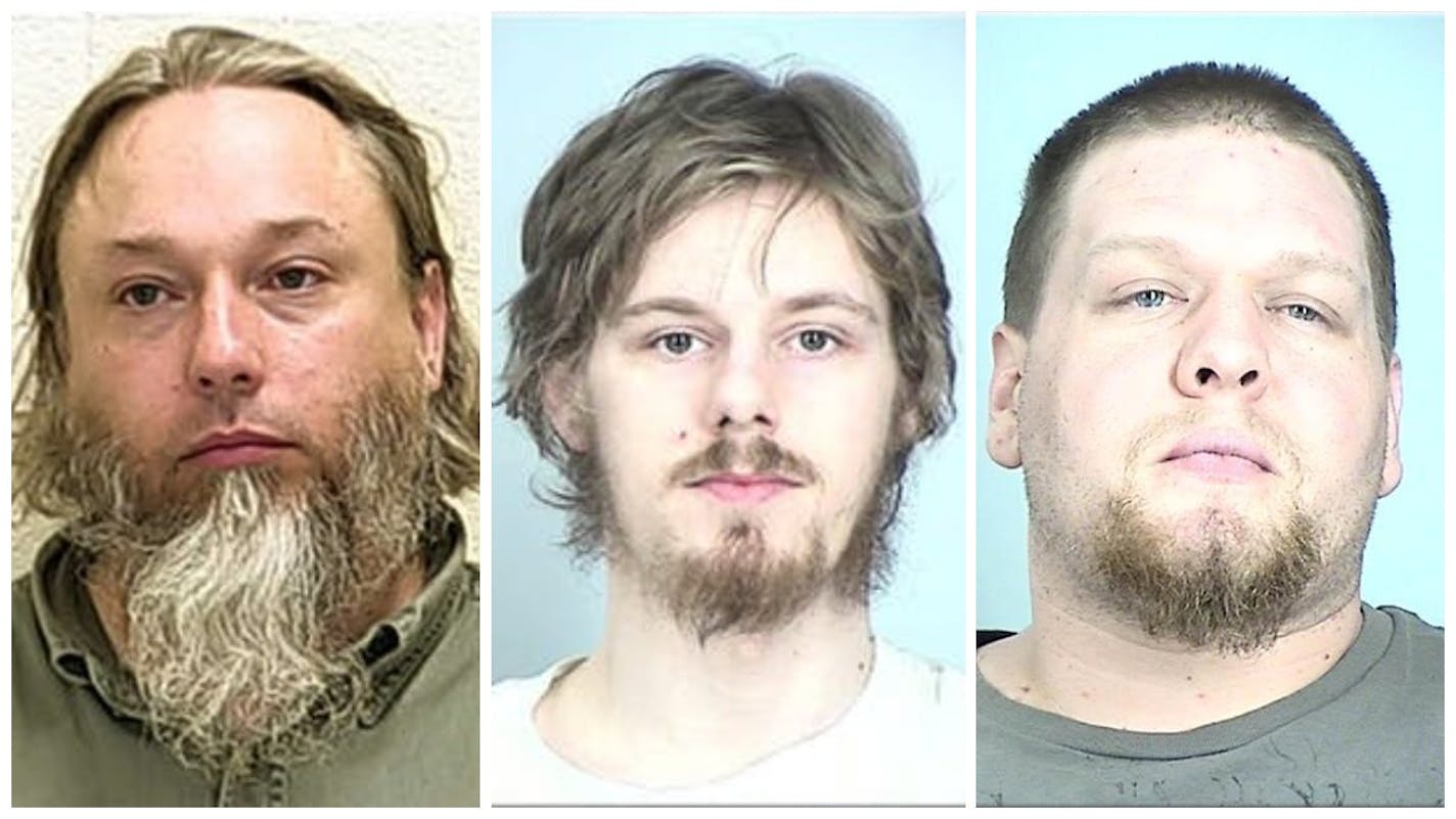 From left, Michael Hari, Joe Morris and Michael McWhorter have been in federal custody since March on charges out of both Illinois and Minnesota, which were consolidated Tuesday