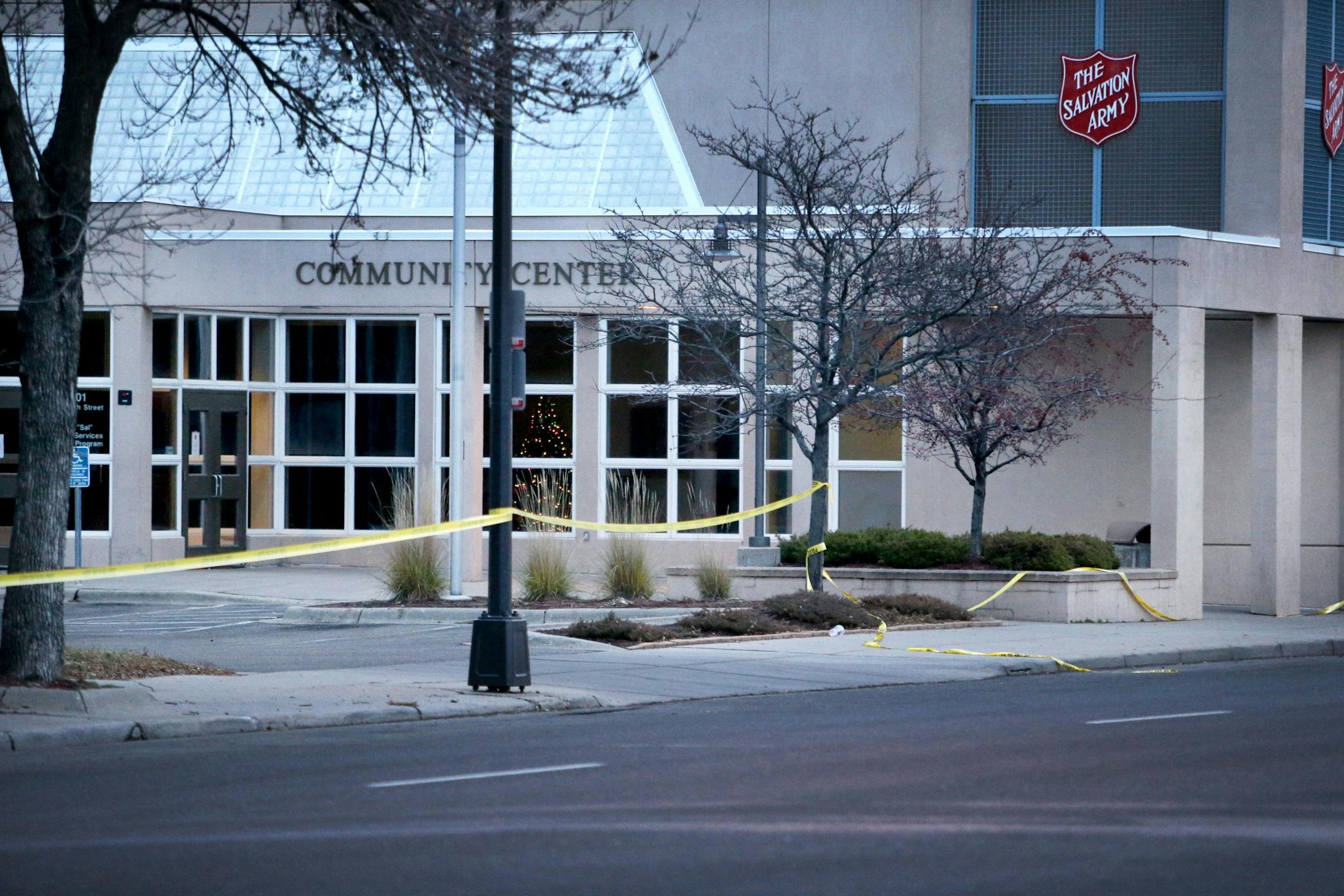 Scene of an early morning homicide where two persons are dead and a third critically wounded near the Salvation Army at 7th St and Smith Ave. Thursday, Dec. 10, 2015, in St. Paul, MN. Here, the Salvation Army, normally a busy hub filled with homeless and others getting breakfast and coffee, is vacant and wrapped in police tape.