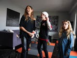 'The Golden Bachelor' contestant Leslie Fhima spends time with her grandchildren Jackson,10, and Sofia, 6, inside her home in Minneapolis, Minn., on S