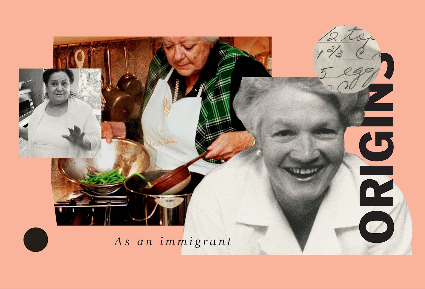 Collage of influential female chiefs. From left to right: Najmieh Batmanglij, Marcella Hazan, and Madeleine Kamman.