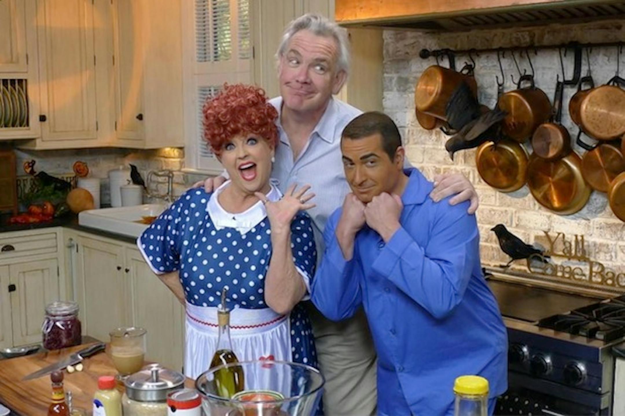 Paula Deen, left, appears as Lucille Ball in a parody of the 1950s sitcom "I Love Lucy" and her son Bobby, right, in brownface makeup as Ricky Ricardo.