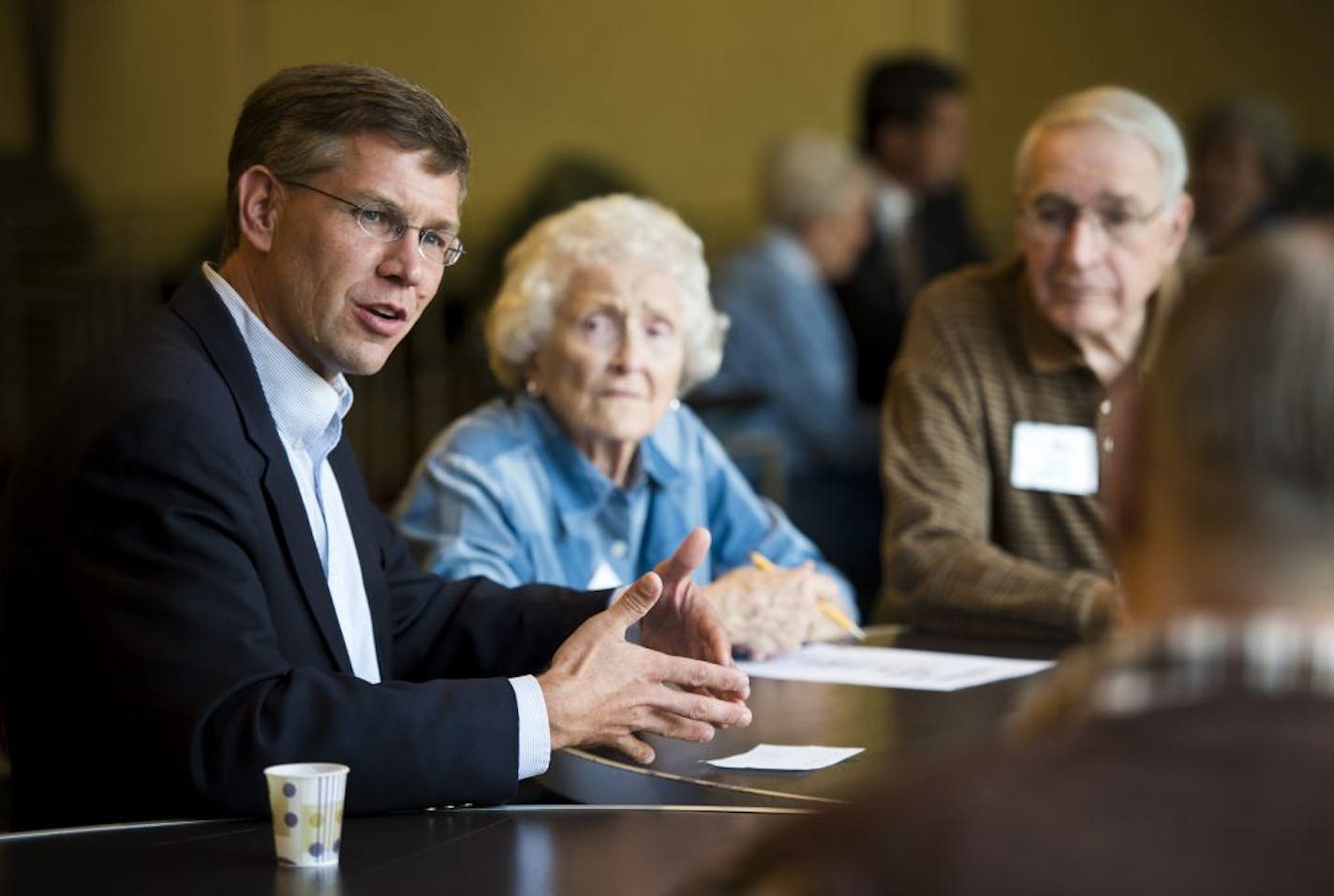 U.S. Rep. Erik Paulsen spoke with seniors at a candidate meet and greet at Friendship Village in Bloomington during the election campaign last October. He is considered a potential candidate against Sen. Al Franken next year.