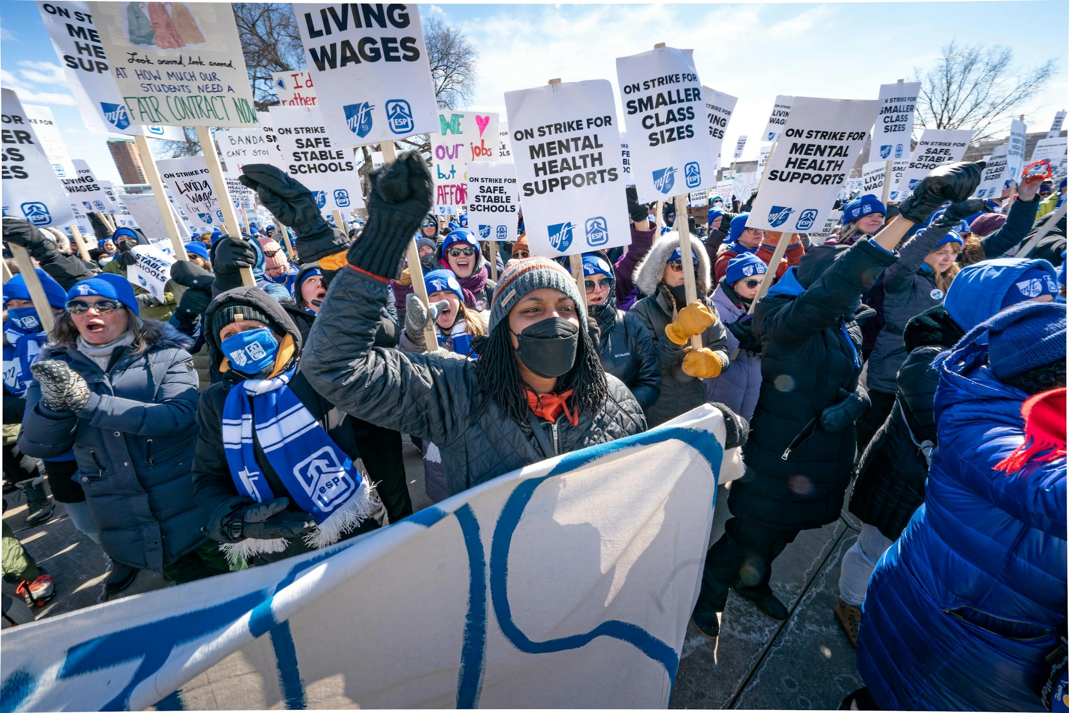 Twin Cities teachers including MFT, Minneapolis Federation of Teachers Local 59, and ESP, Education Support Professionals, rallied at the Minnesota State Capitol.