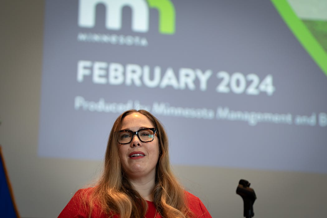 Minnesota Management and Budget (MMB) Commissioner Erin Campbell spoke on the February budget forecast Thursday in St. Paul.