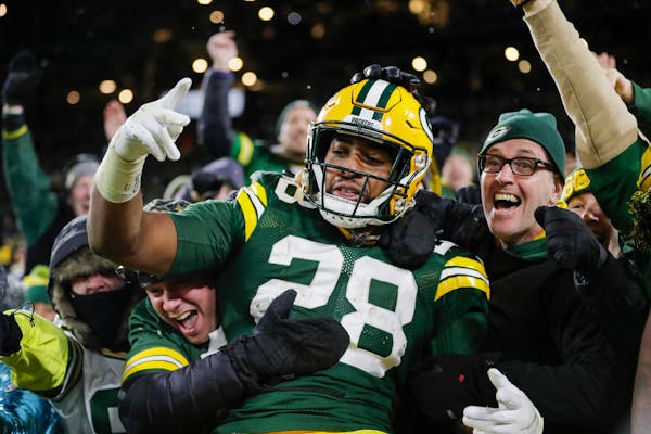 Packers running back A.J. Dillon, playing for the injured Aaron Jones, got to do the Lambeau Leap last week.