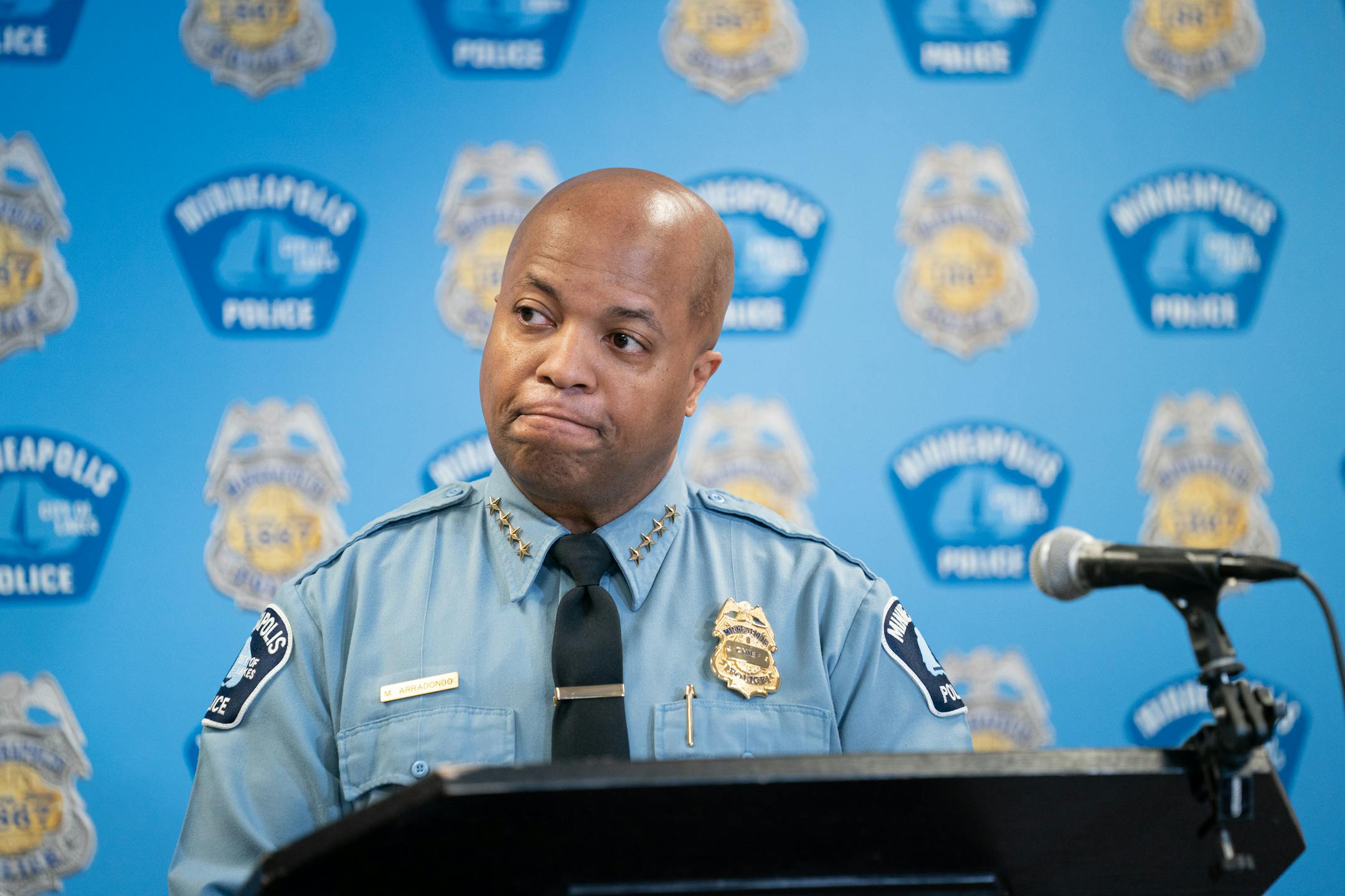 Minneapolis Police Chief Medaria Arradondo announces he will retire at the end of this term, Monday, Dec. 6, 2021 during a news conference in Minneapolis.