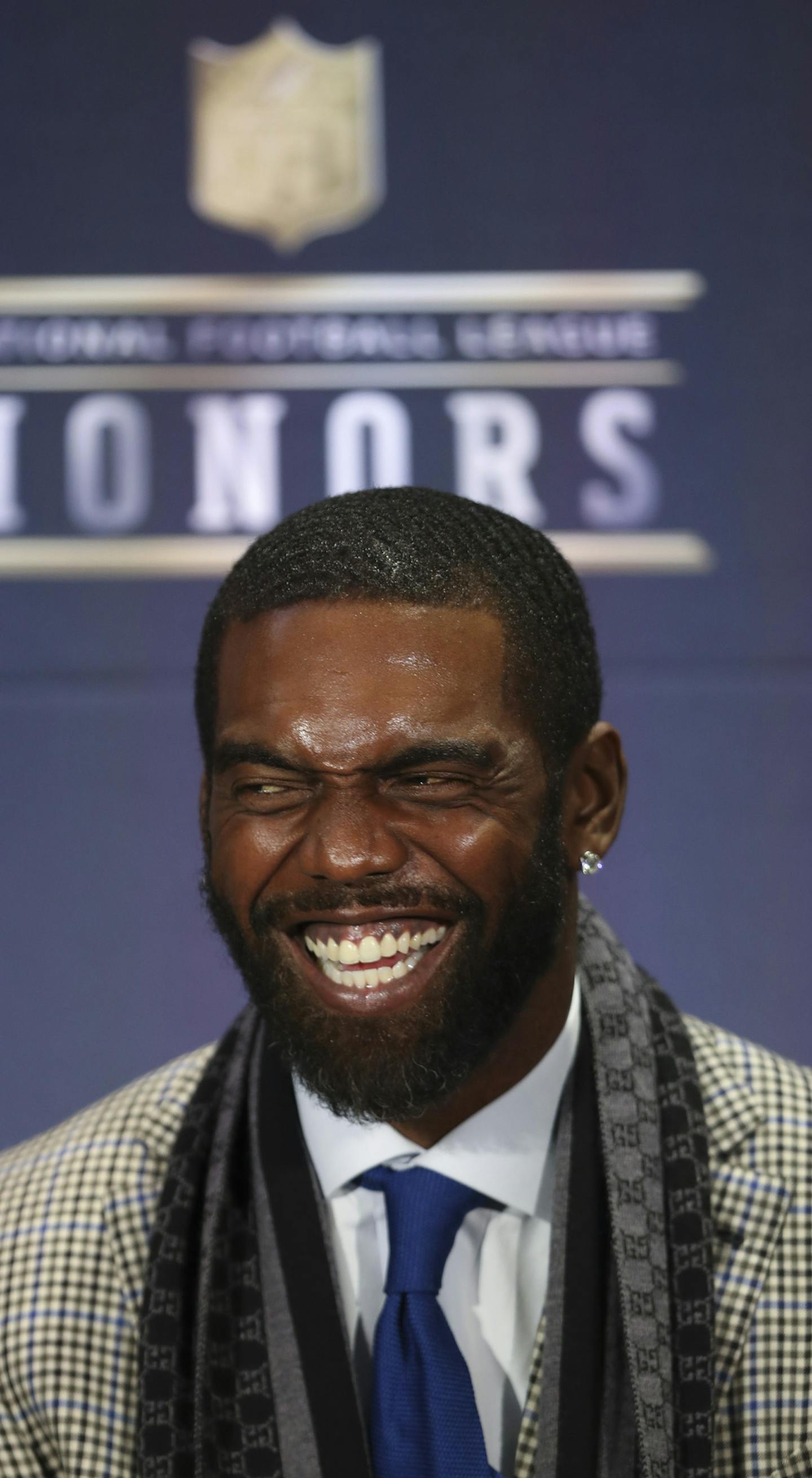 Randy Moss grinned while listening to another inductee to the Pro Football Hall of Fame answer a question. Randy Moss is only the third wide receiver to be selected for the NFL Hall of Fame on the first ballot. ] JEFF WHEELER &#xef; jeff.wheeler@startribune.com The NFL Honors awards show was held Saturday evening, February 3, 2018 at Northrop Auditorium in on the University of Minnesota campus in Minneapolis. The Hall of Fame inductees were announced as well as the MVP, Rookie of the Year, and o