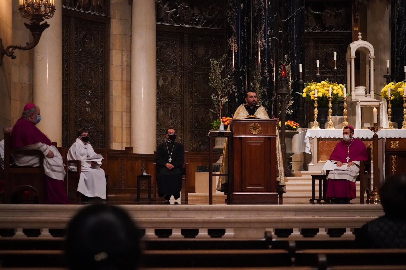 An Ecumenical Prayer Service for peace in Armenia and Artsakh was held at the Cathedral of Saint Paul on Saturday, Nov. 7, 2020. Archbishop Bernard Hebda officiated while several other faith leaders also prayed with Fr. Tadeos Barseghyan from St. Sahag Armenian Church. ] Shari L. Gross • shari.gross@startribune.com An Ecumenical Prayer for Peace for the Armenians being killed in the Republic of Artsakh was held Saturday, Nov. 7, 2020 at the Cathedral of St. Paul. Archbishop Bernard Hebda preside