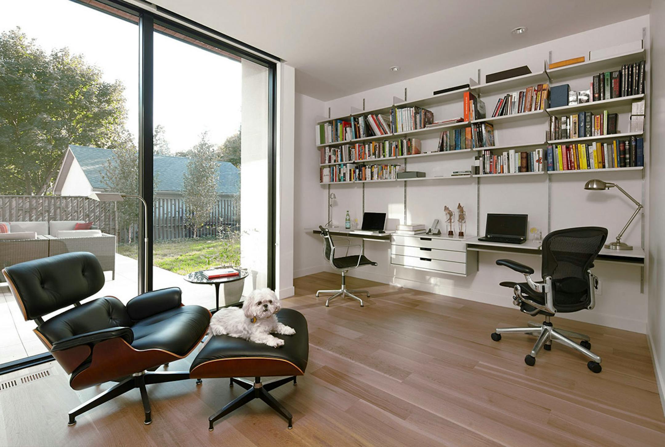 The light-filled office faces the backyard terrace.