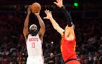 Houston Rockets star James Harden (13) is likely to put up a three-pointer from anywhere over midcourt.