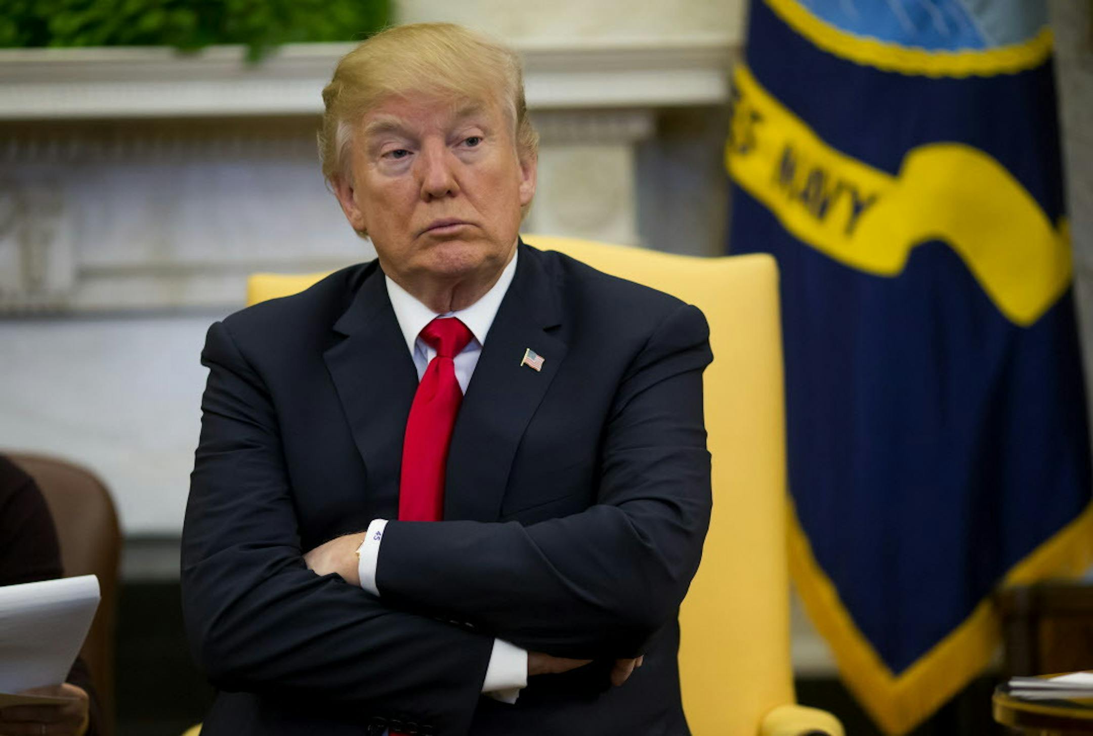 President Donald Trump, shown in the Oval Office earlier this month, has decided not to declassify the Democratic memo on the FBI's Russia probe, citing national security concerns.