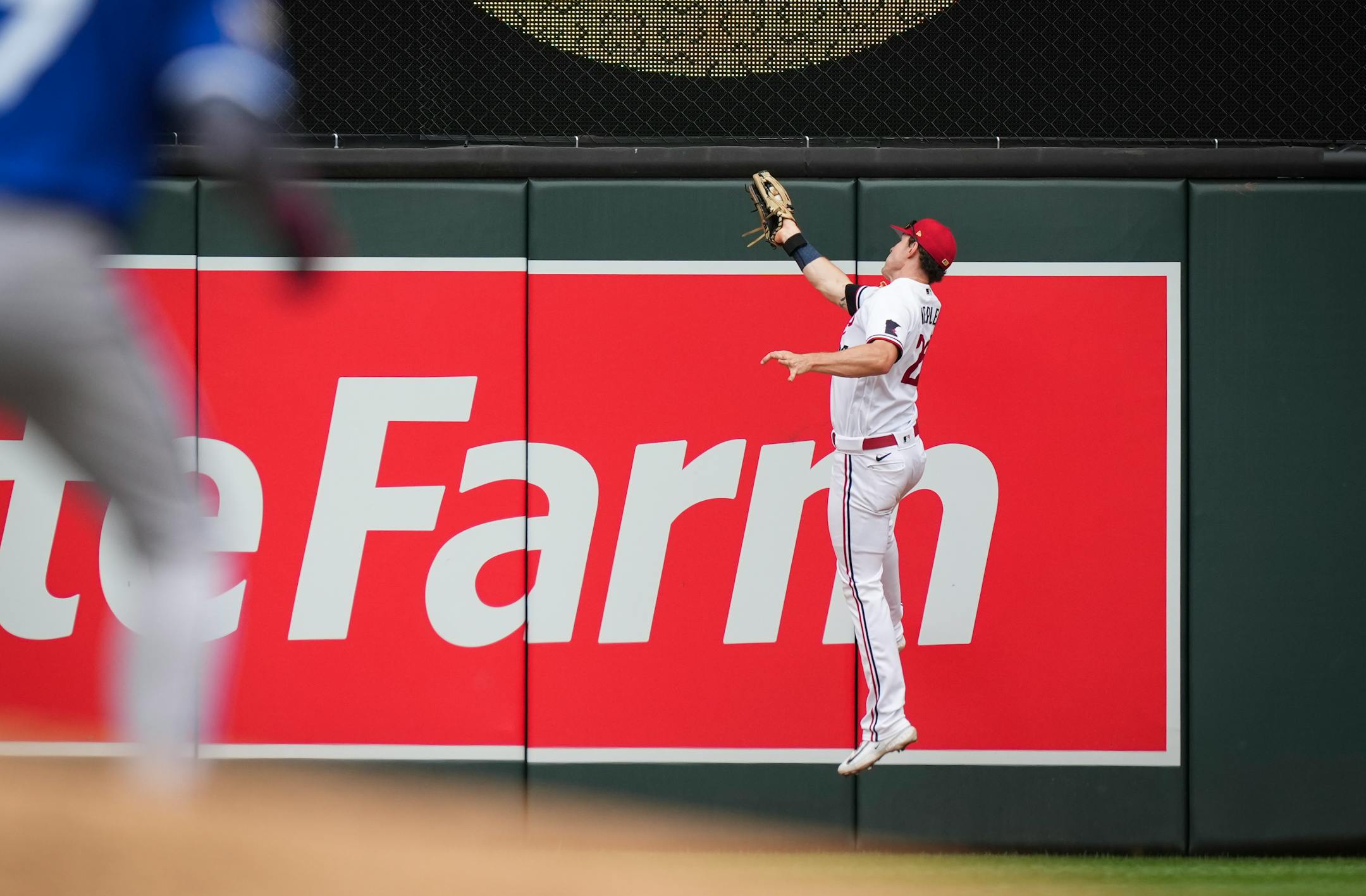 Minnesota Twins right fielder Max Kepler (26) catches a fly ball in the ninth inning.