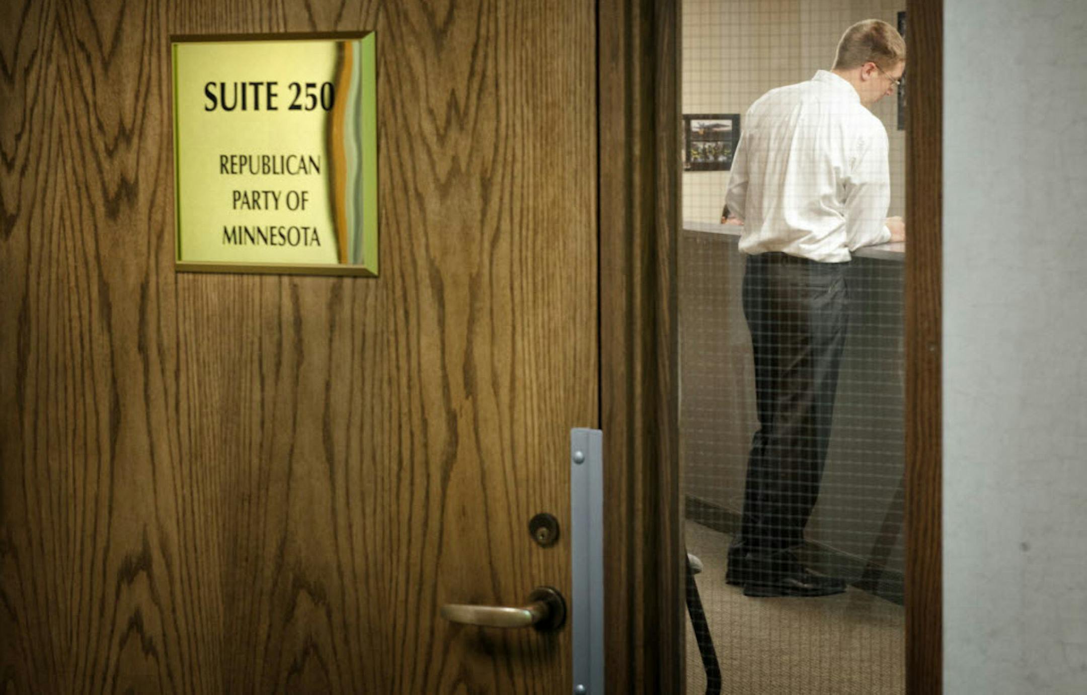 Ben Zierke, executive director of the Republican Party of Minnesota, works Monday in his St. Paul office.