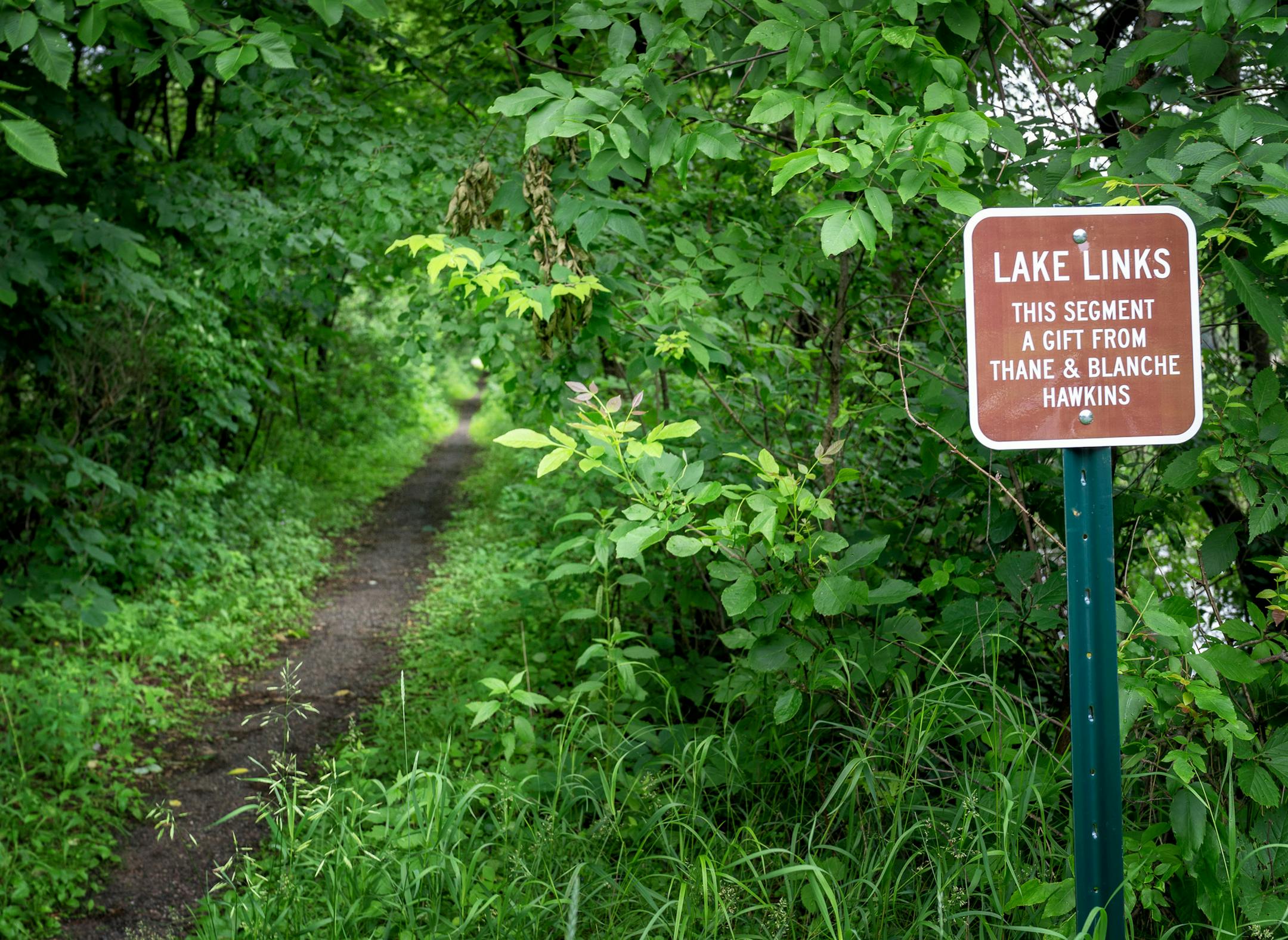 Area residents Thane and Blanche Hawking donated this 500-foot easement in Dellwood along an old streetcar line to be used for Lake Links Trail along Highway 244. This will help keep bicyclists separated from the busy highway. ] GLEN STUBBE &#x2022; glen.stubbe@startribune.com Tuesday, June 19, 2018 Ramsey County got $4 million from the state's bonding bill this year to help complete Lake Links, a planned bike trail around White Bear Lake which will connect up with other trails in the county.