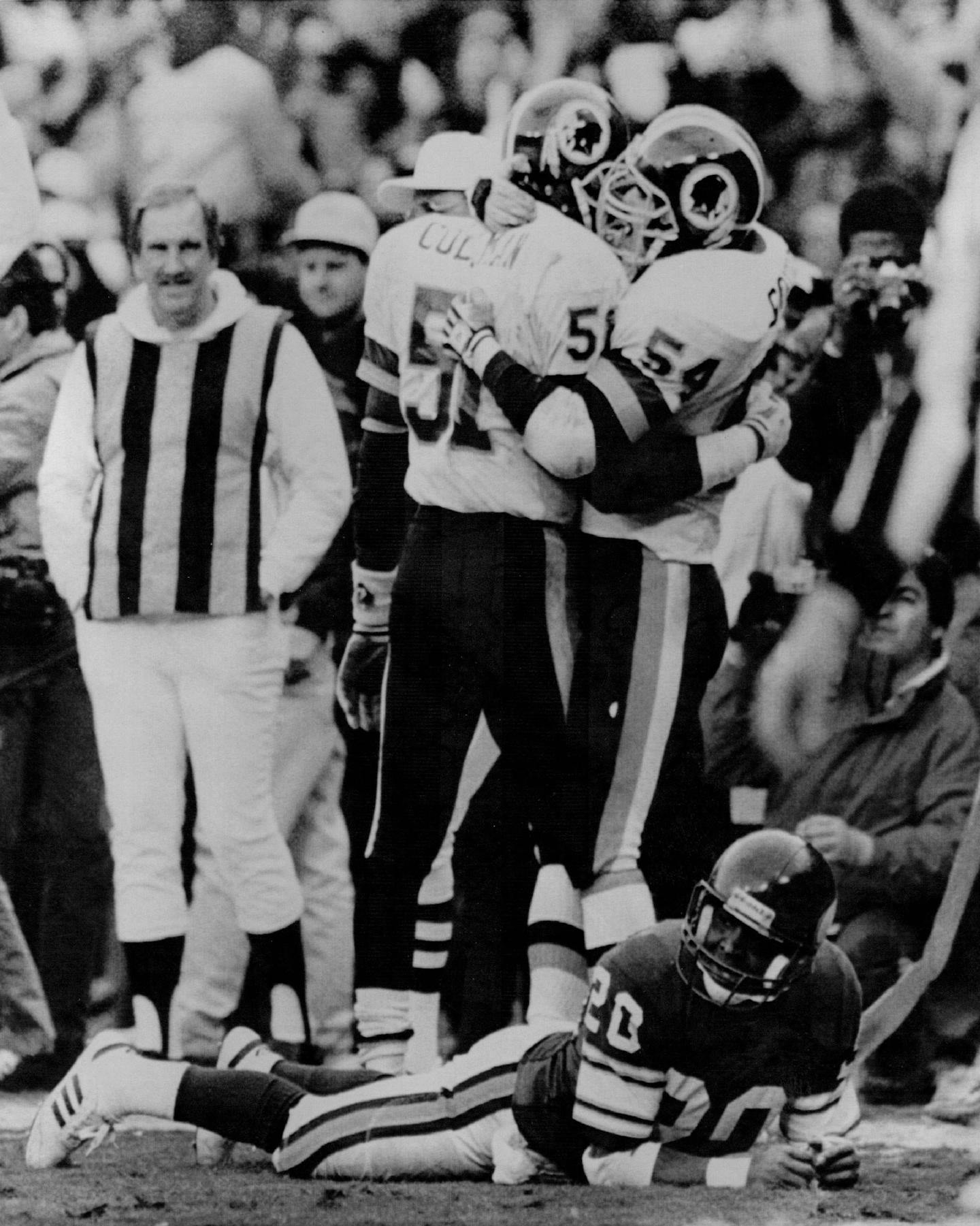 January 18, 1988: As Redskins celebrated, Darrin Nelson lay dejected after missing a pass from Wade Wilson in the final minute of the game.