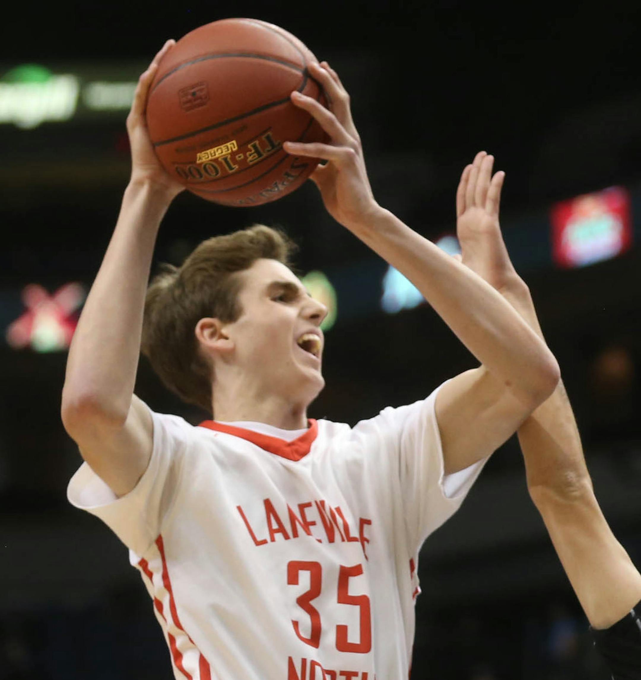 Lakeville Northís Nathan Reuvers drove to the basket in first half action against Maple Grove.] JIM GEHRZ ï james.gehrz@startribune.com /Minneapolis, MN / March 9, 2016 /10:00 AM; 12:00 and 2 PM ñ BACKGROUND INFORMATION: Class 4A boys' basketball quarterfinals of the 2016 State Basketball Tournament at Target Center.#1 Osseo vs Eden Prairie, 10 a.m. Osseo won the game, 85-73;#4 Maple Grove vs #5 Lakeville North, noon;#2 Hopkins vs N. St. Paul, 2 p.m.